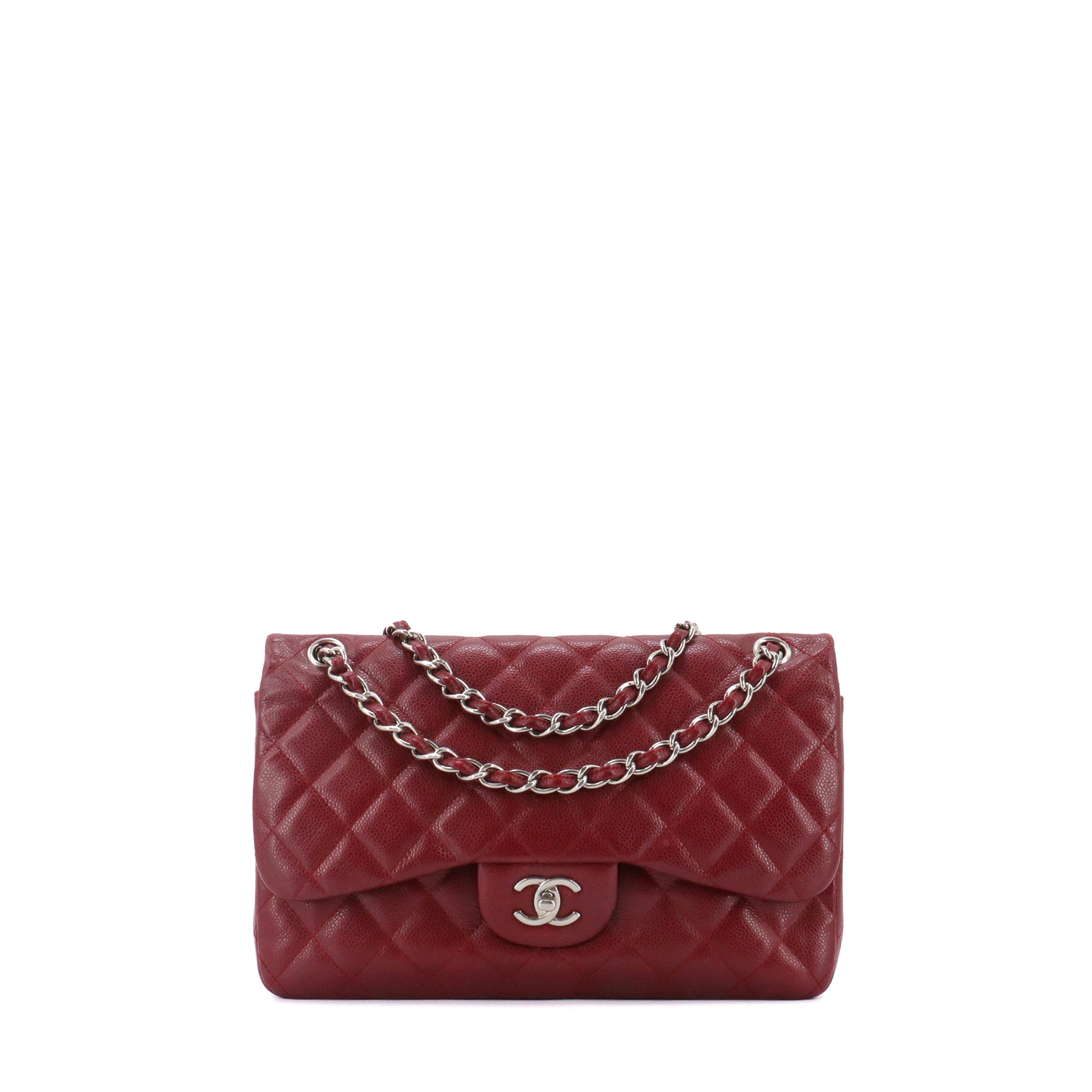 CHANEL - Sac à bandoulière Classique/Timeless Jumbo Chanel en cuir caviar bordeaux