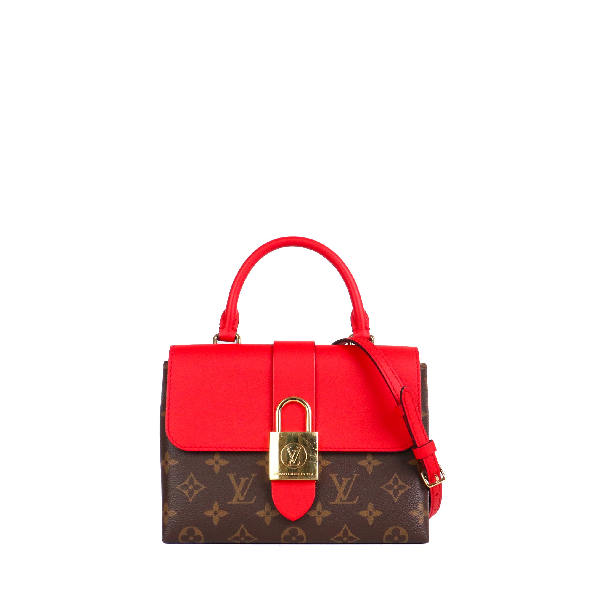 LOUIS VUITTON - Sac à bandoulière Locky BB Louis Vuitton en toile monogrammée et cuir rouge