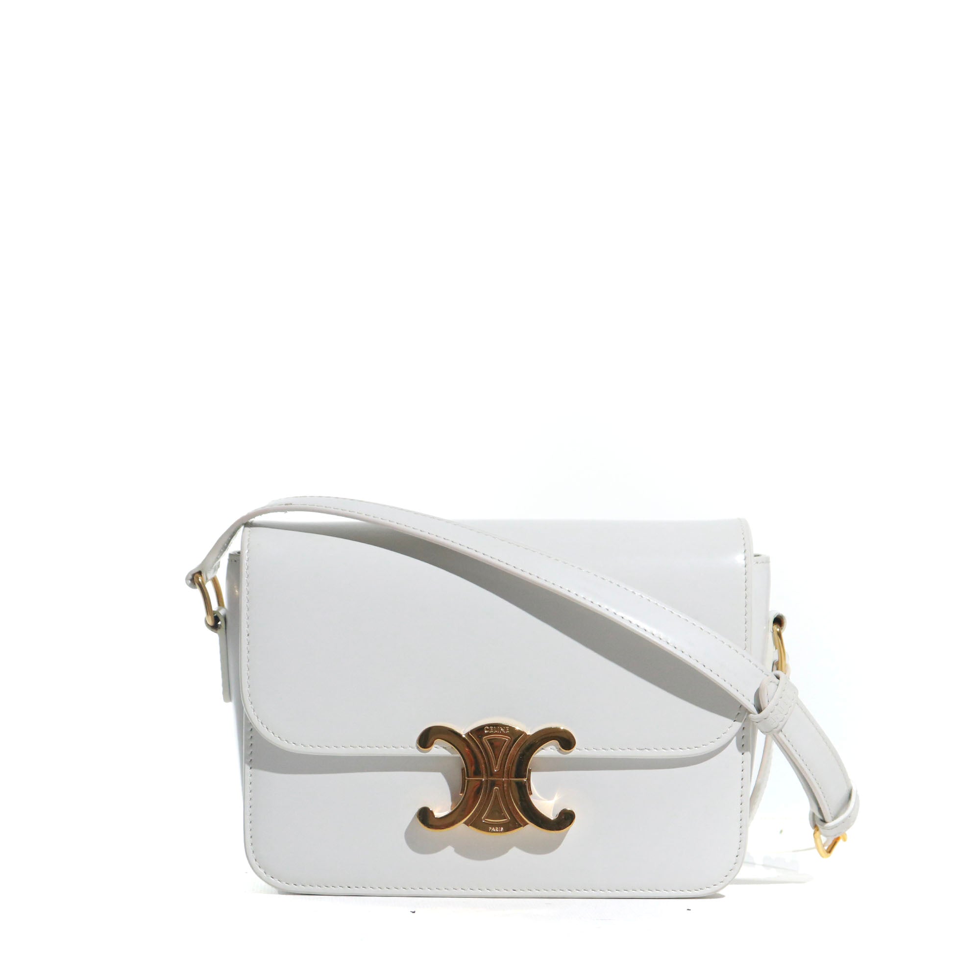 CELINE - Sac à bandoulière Triomphe teen en cuir box blanc artique