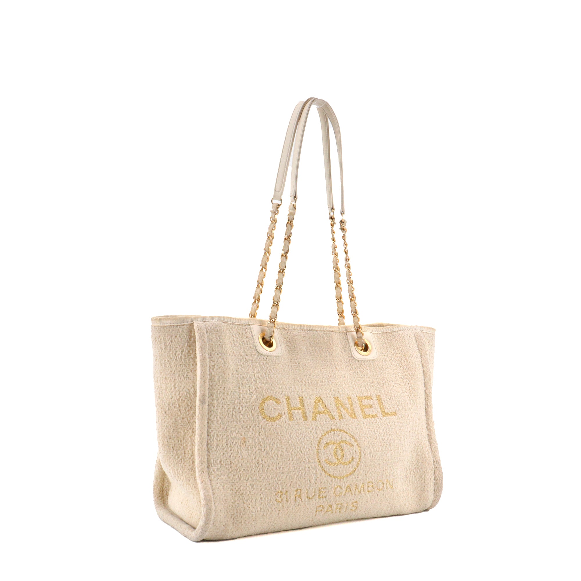 CHANEL - Sac Cabas Deauville Chanel en tweed beige