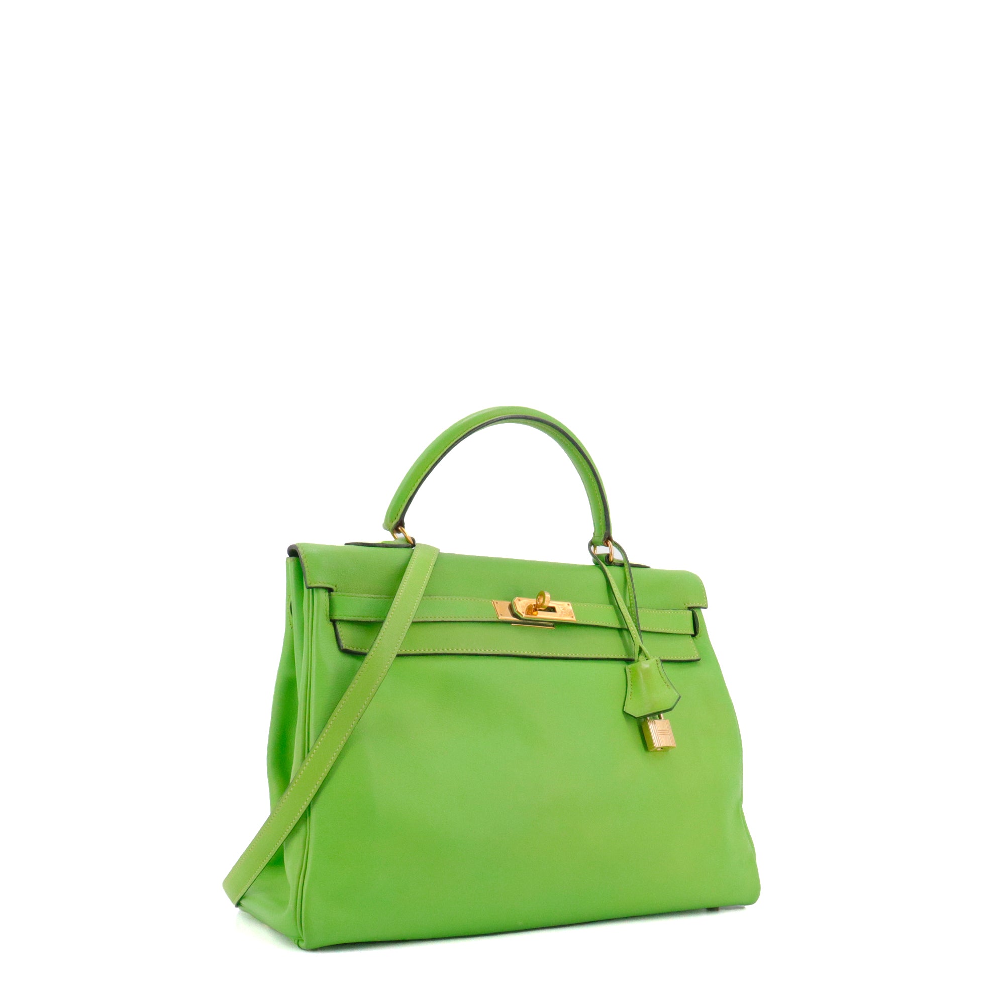 HERMÈS - Sac à main Kelly 35 Hermès en cuir swift vert grany