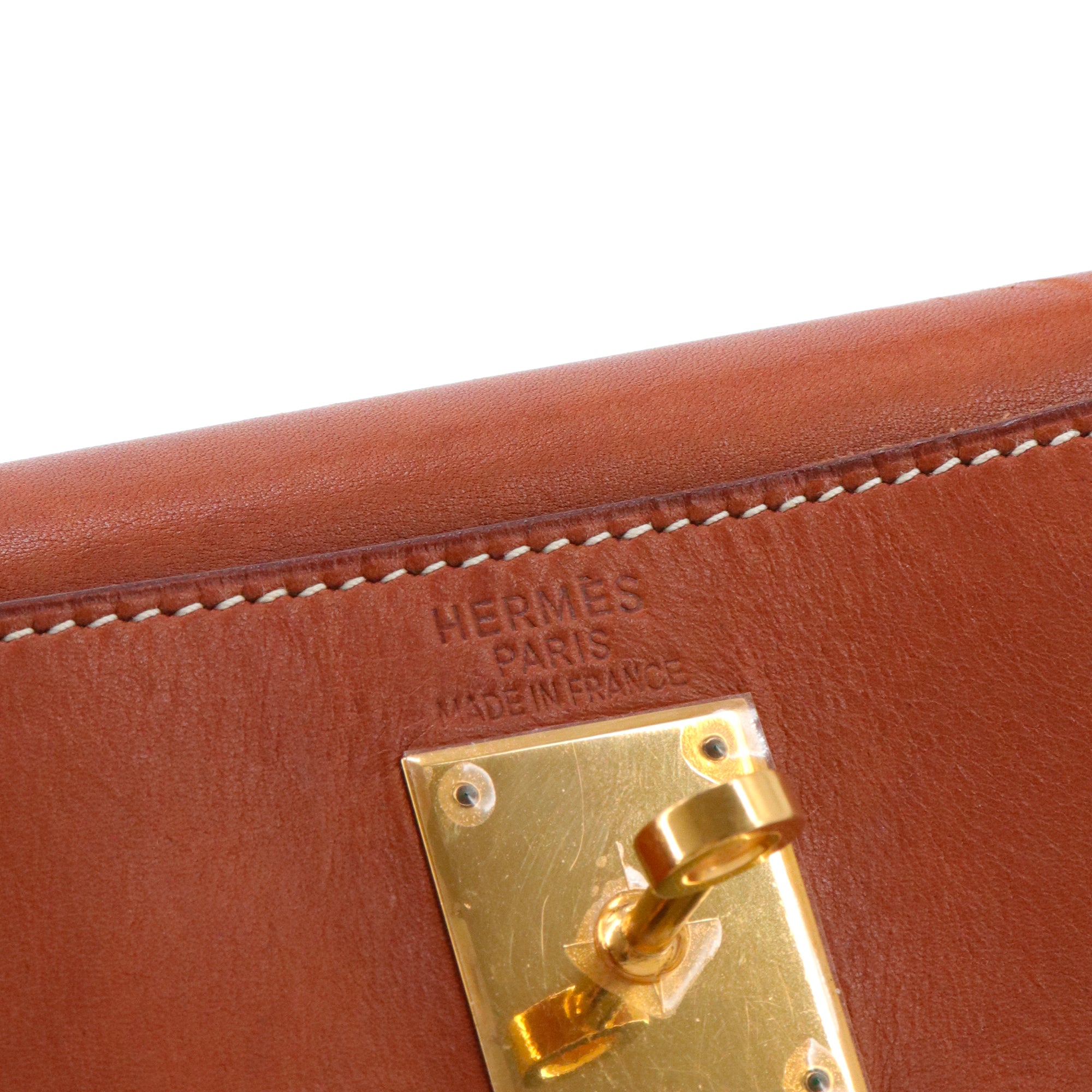 HERMÈS - Sac à main Kelly 32 Hermès en cuir barenia et nylon