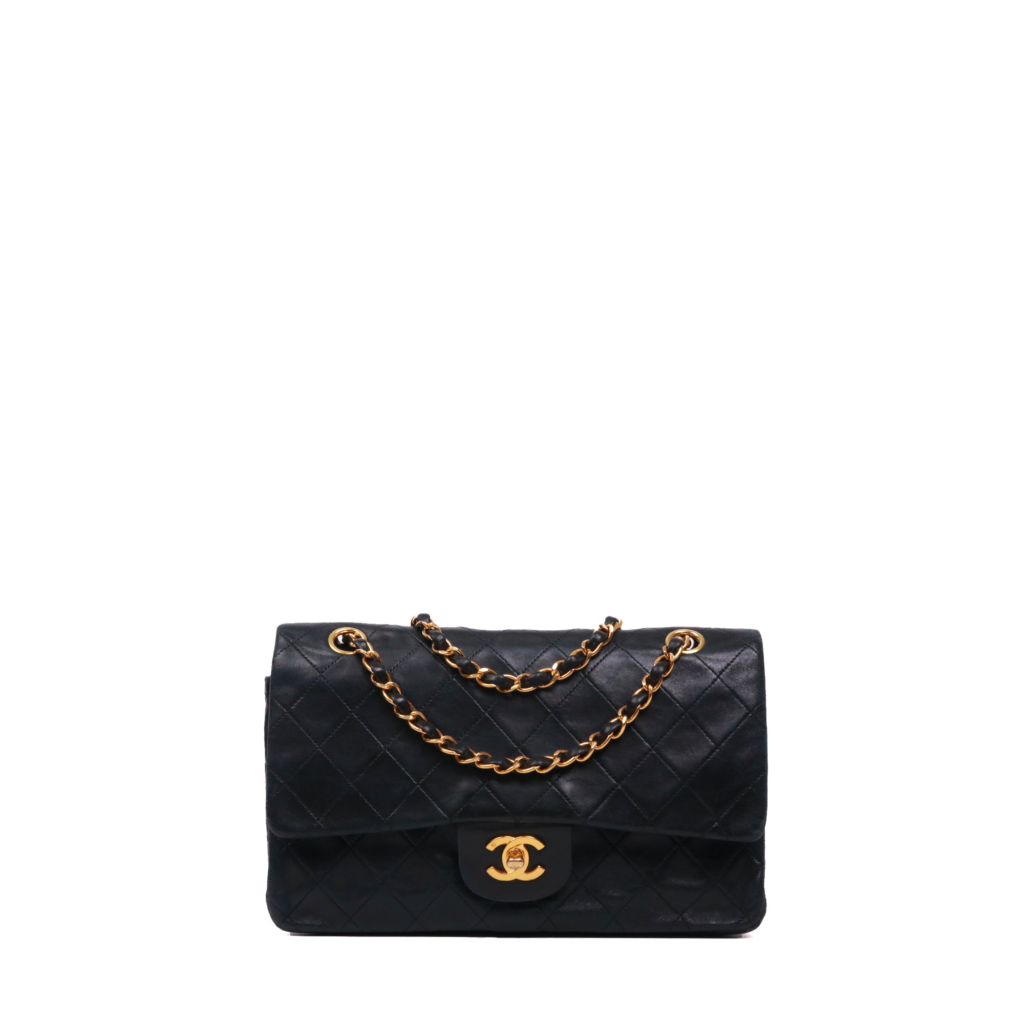CHANEL - Sac à main Classique/Timeless 11.12 Chanel double flap en cuir matelassé noir vintage