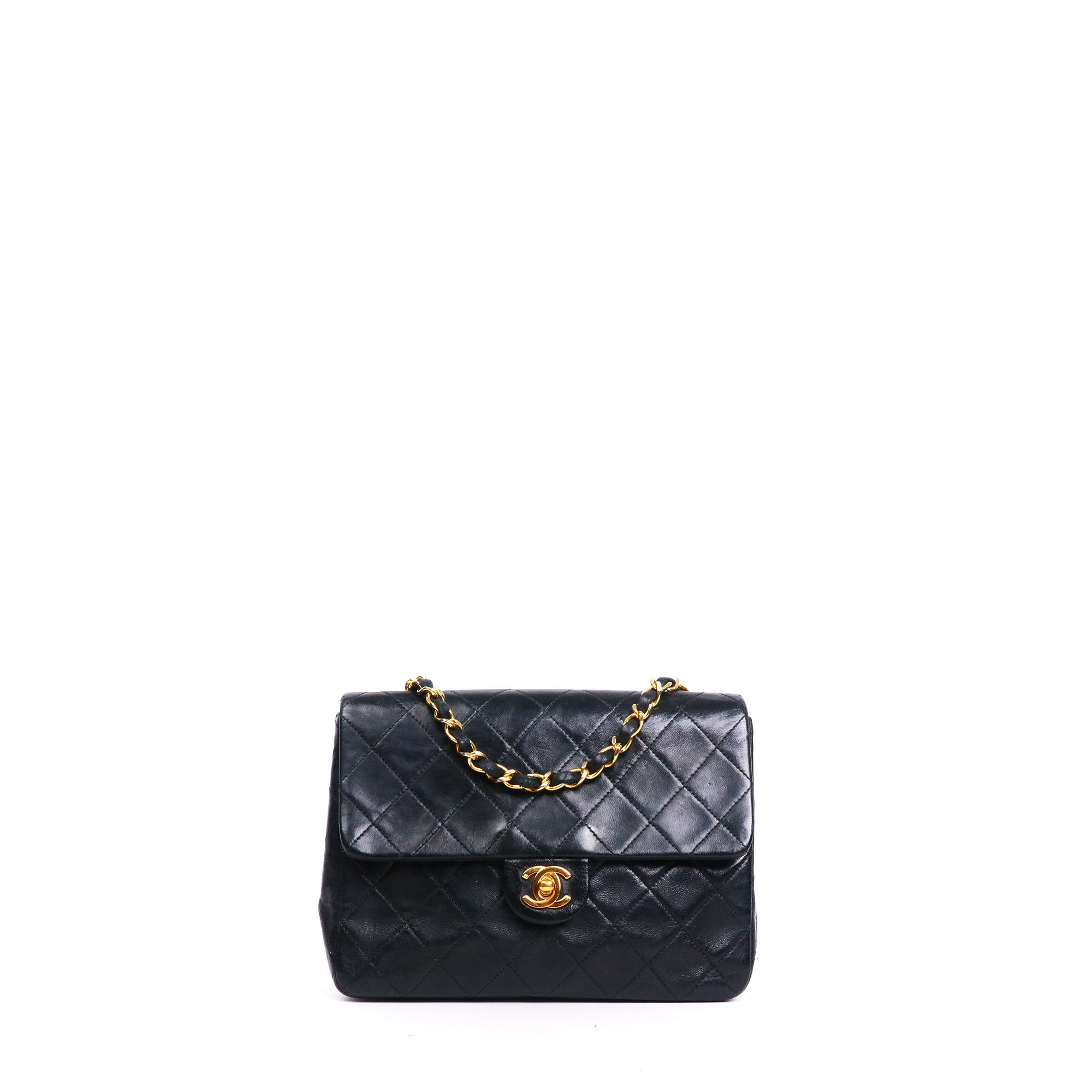 CHANEL - Sac à bandoulière Classique/Timeless Mini Square Chanel en cuir noir vintage
