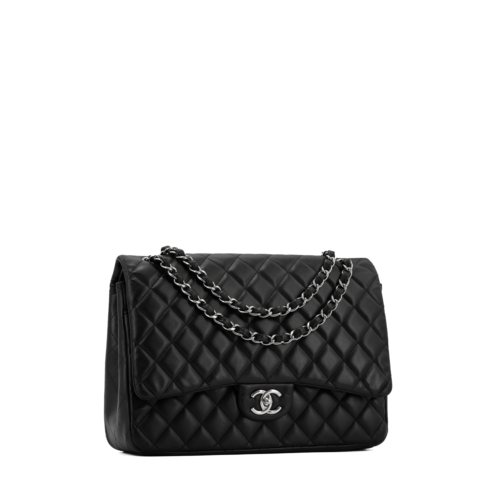 CHANEL - Sac à bandoulière Classique/Timeless Maxi Jumbo Chanel en cuir lisse noir