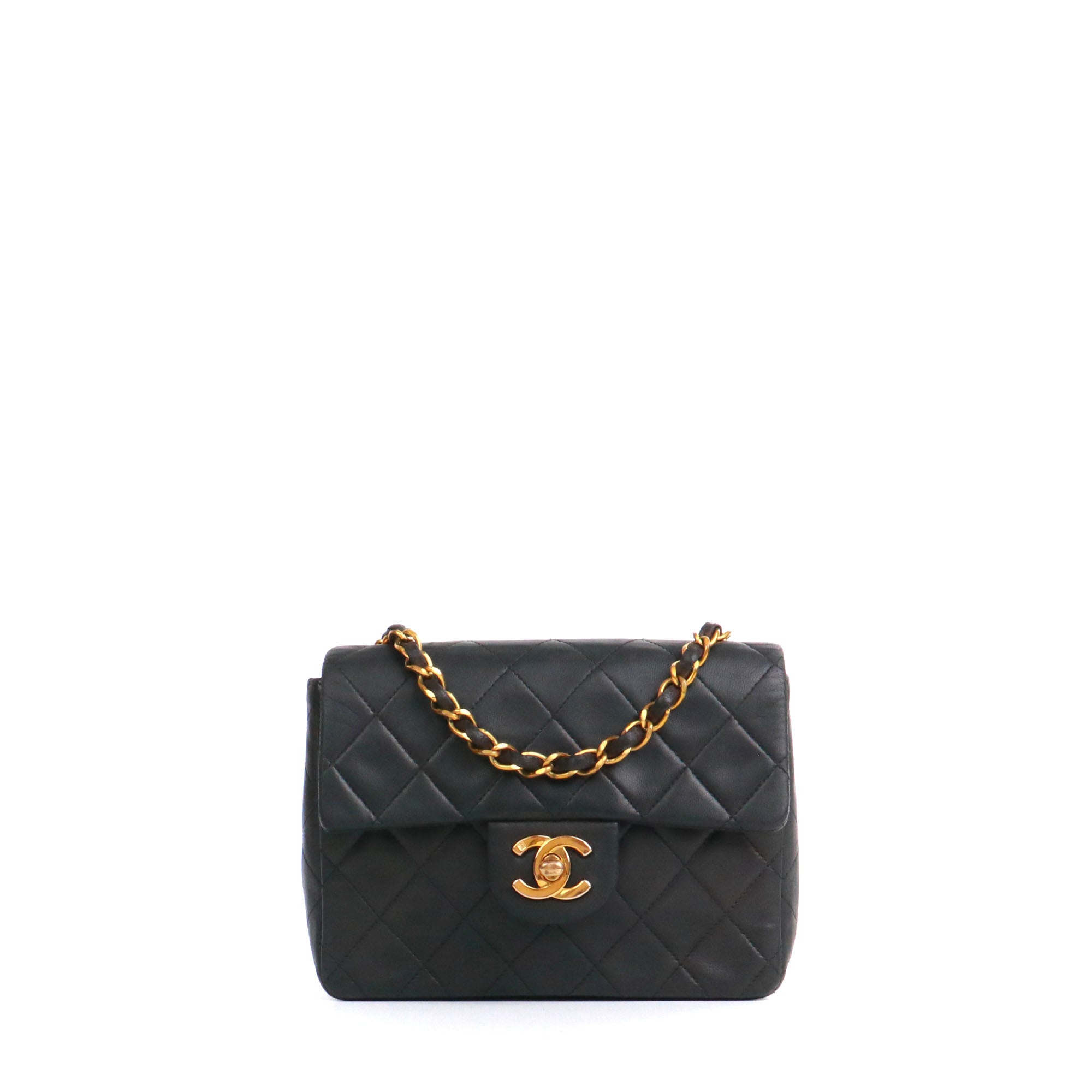 CHANEL - Sac à bandoulière Timeless/Classique Mini Square Chanel en cuir noir vintage