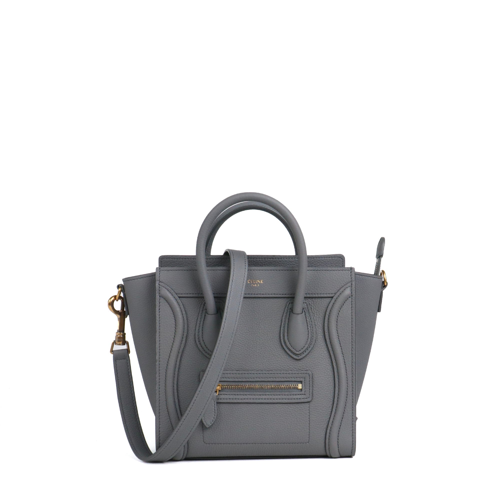 CELINE - Sac à main Luggage nano Céline en cuir grainé gris