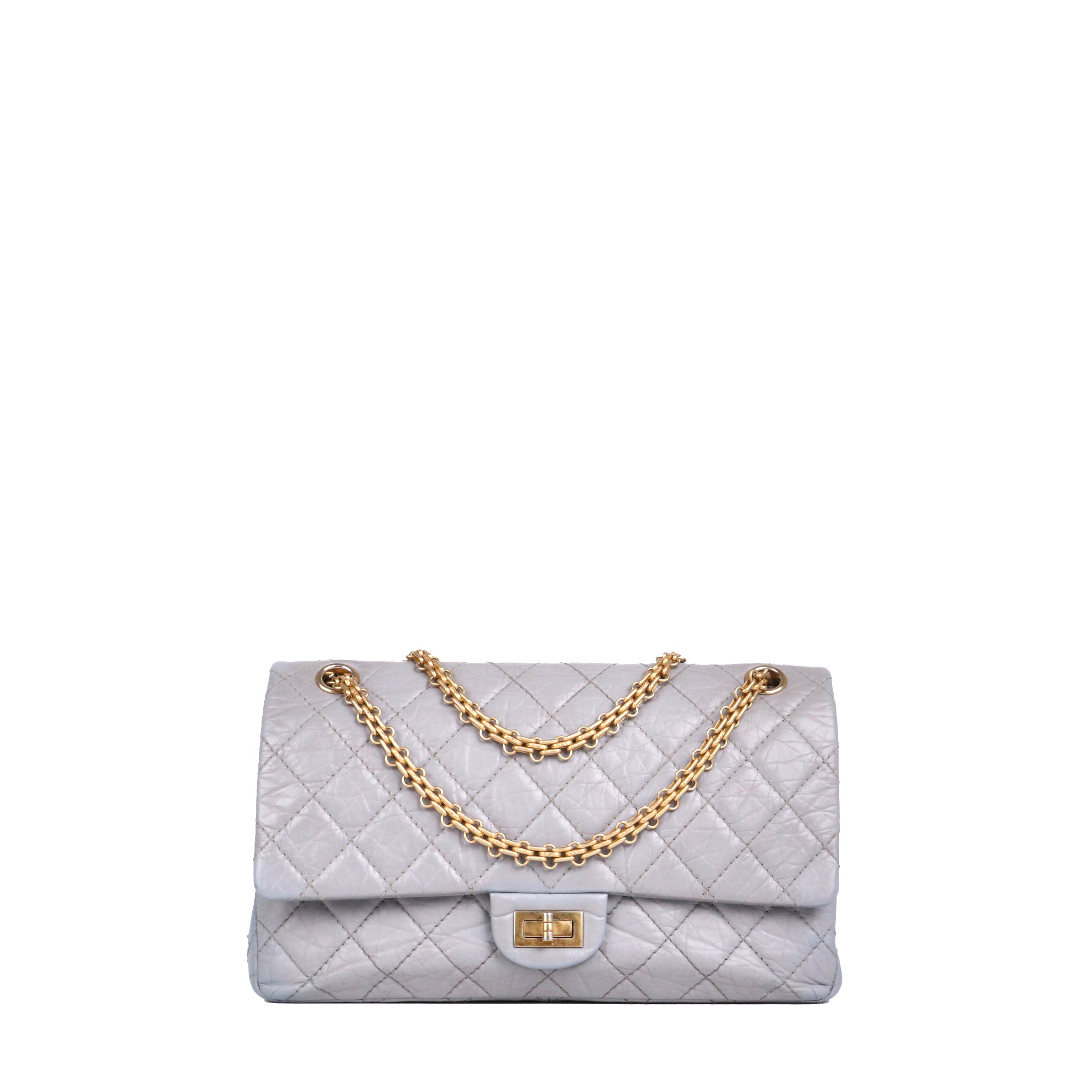CHANEL - Sac à bandoulière 2.55 Chanel medium en cuir froissé gris