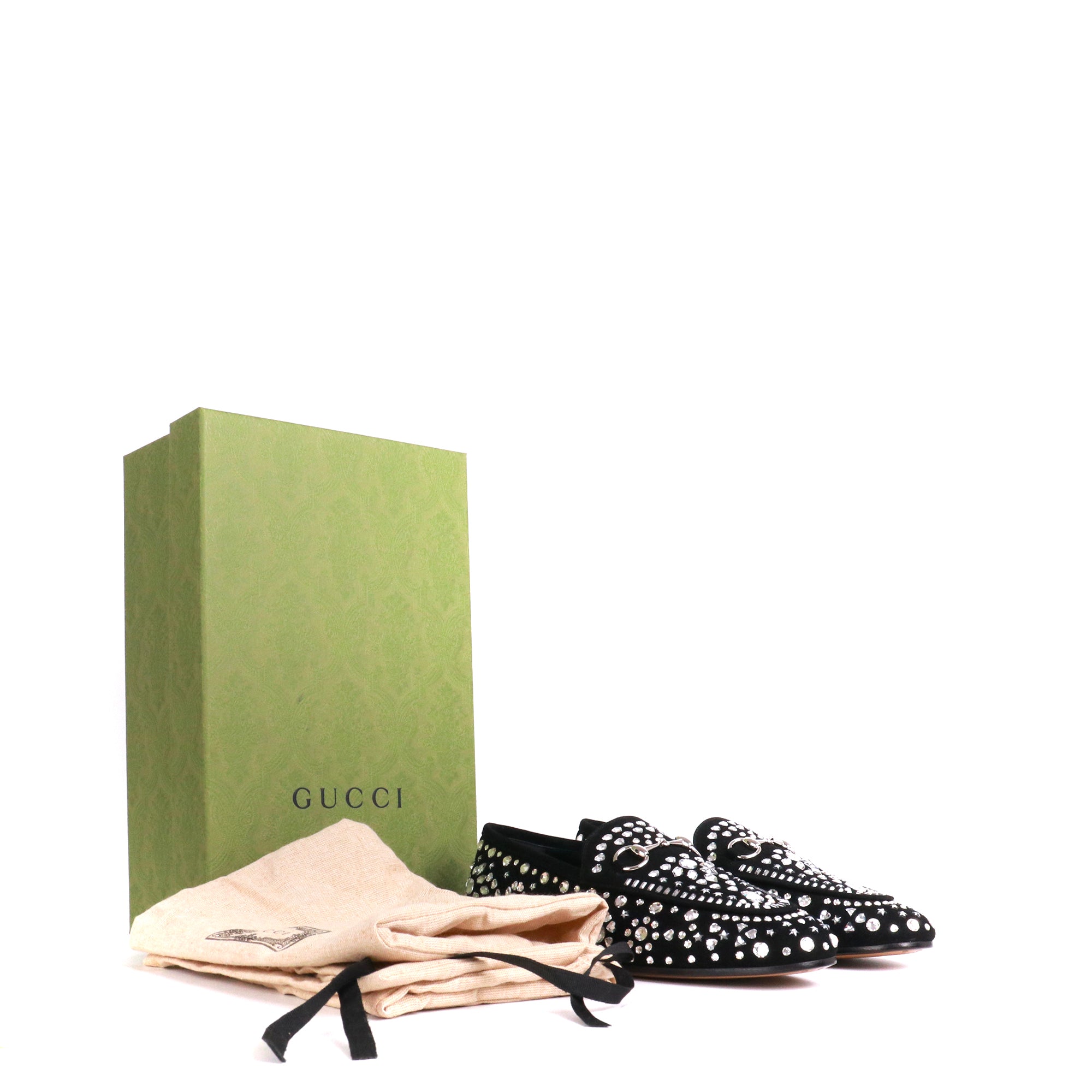 GUCCI - Mocassins Jordaan Gucci en daim noir et strass (T37,5)