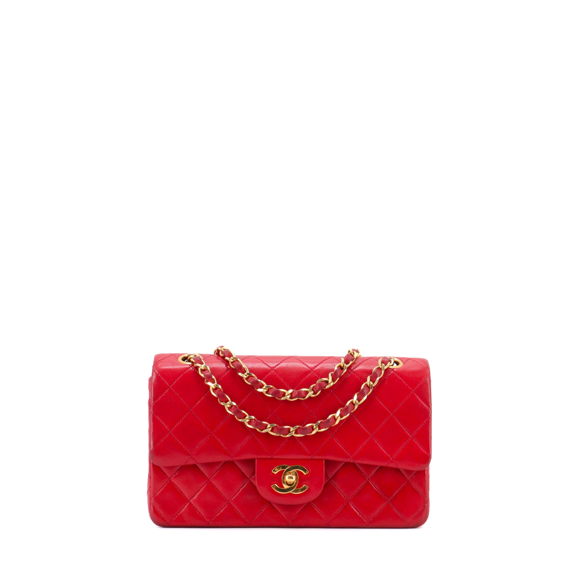 CHANEL - Sac à main Classique/Timeless 23 Chanel vintage double flap en cuir matelassé rouge