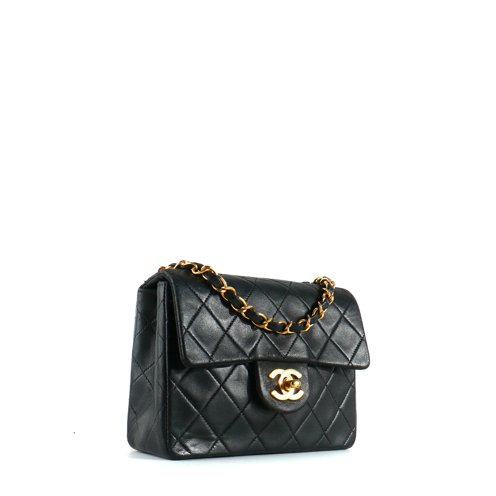 CHANEL - Sac à main Timeless Mini Square en cuir noir vintage