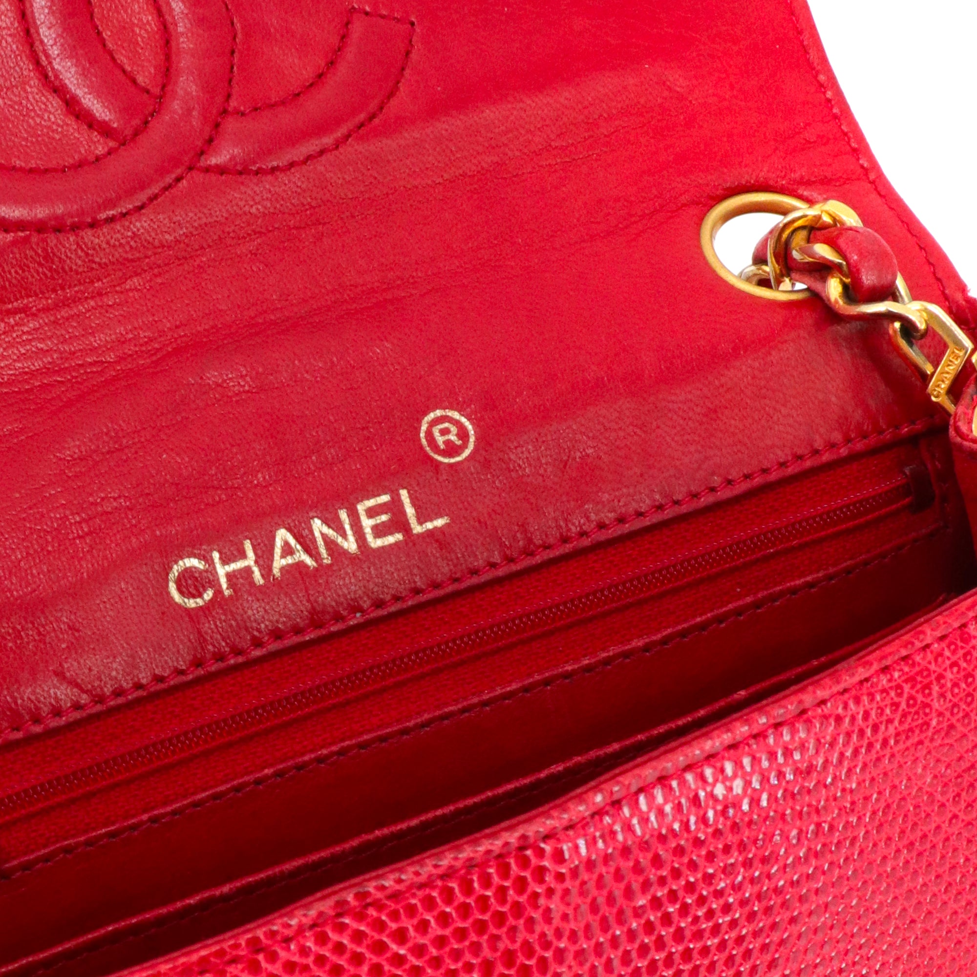 CHANEL - Sac à bandoulière Classique/Timeless Mini Square Chanel en lézard rouge vintage
