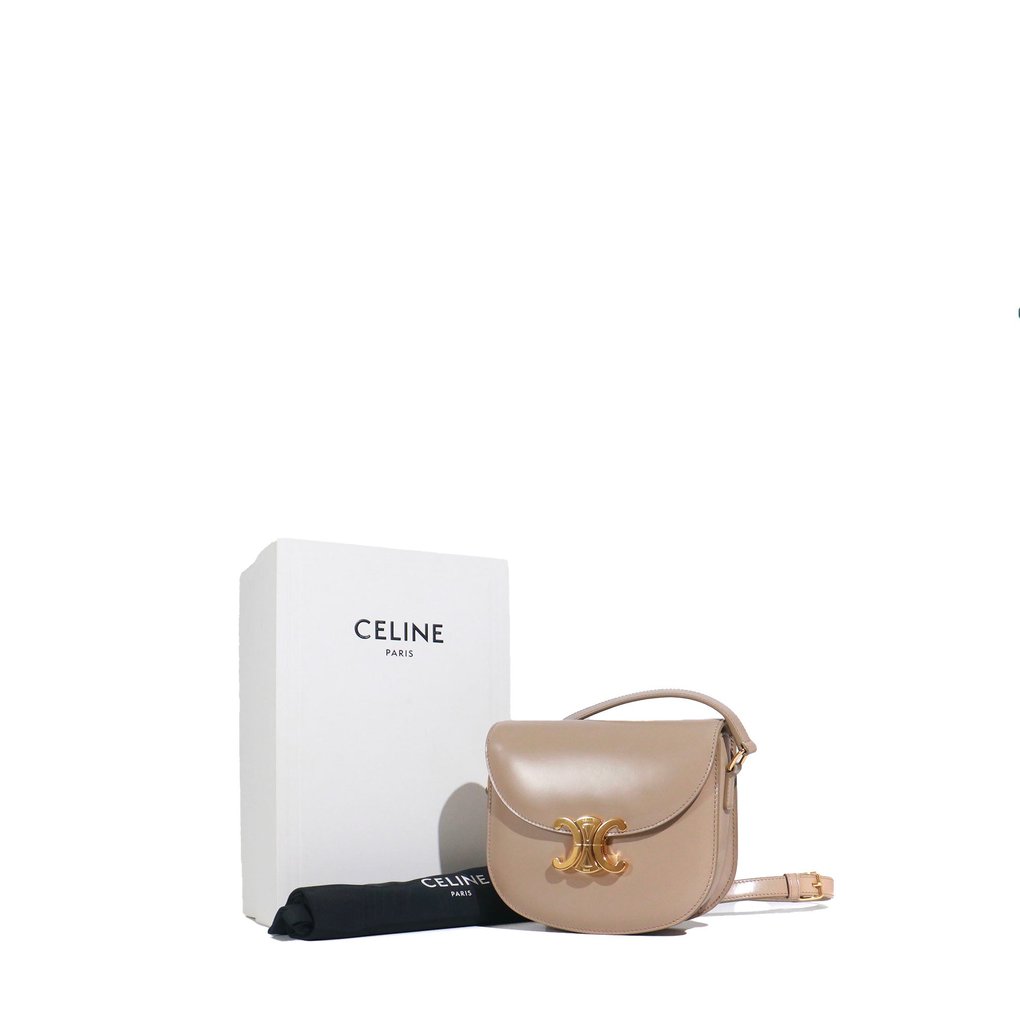 CELINE - Sac à bandoulière Triomphe Clea medium en cuir box marron