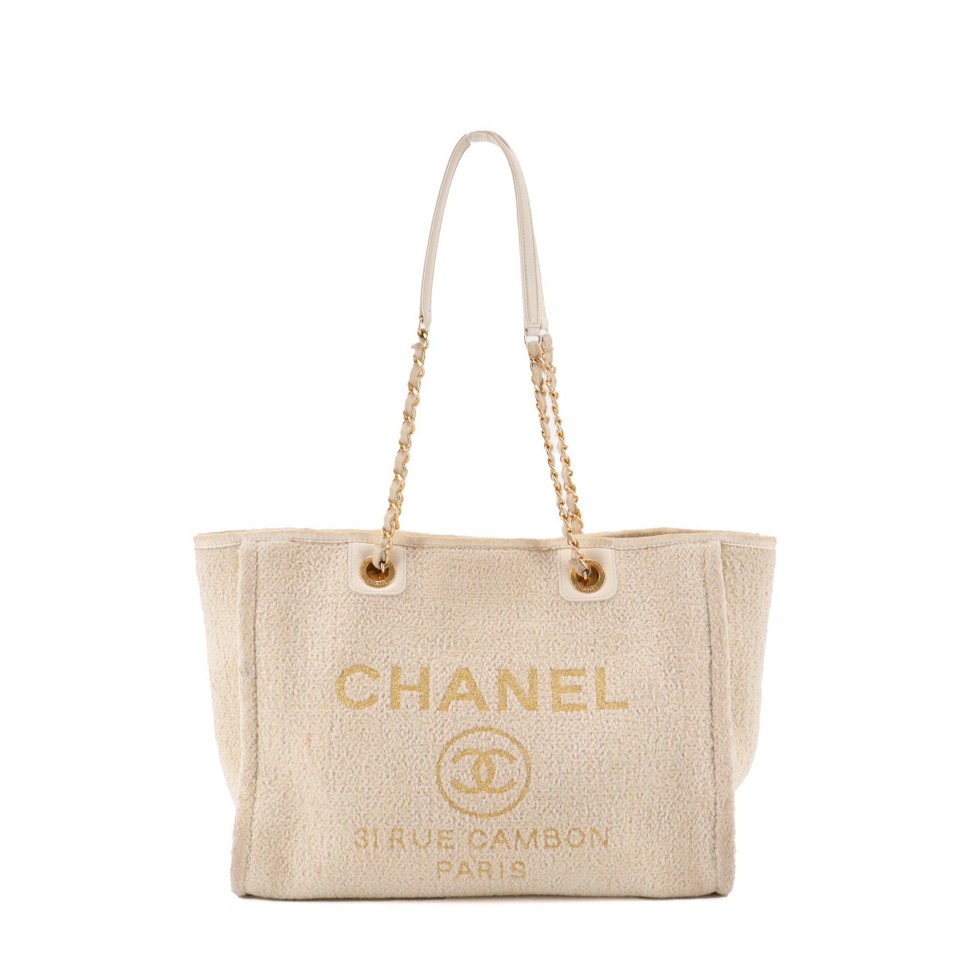 CHANEL - Sac Cabas Deauville Chanel en tweed beige