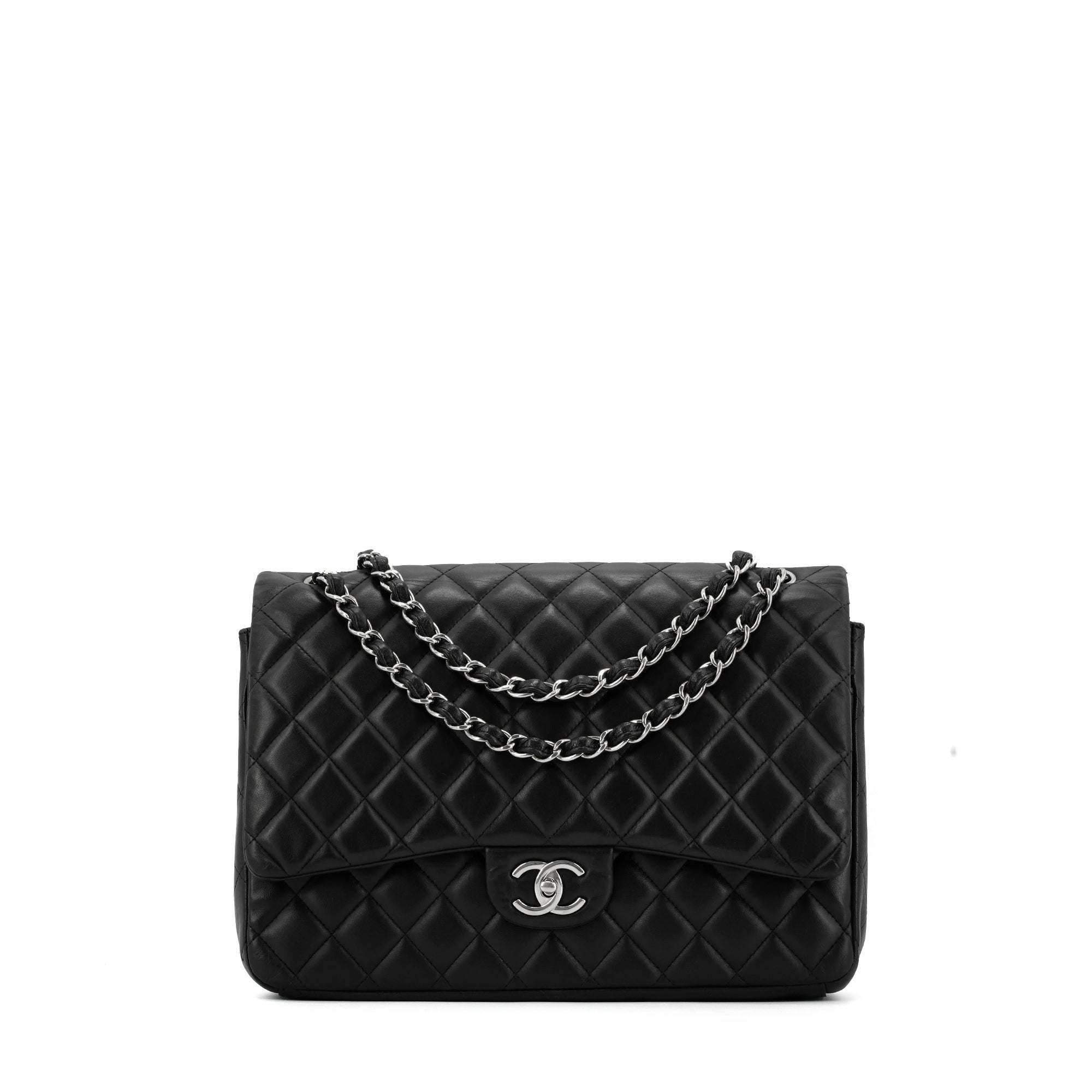 CHANEL - Sac à bandoulière Classique/Timeless Maxi Jumbo Chanel en cuir lisse noir