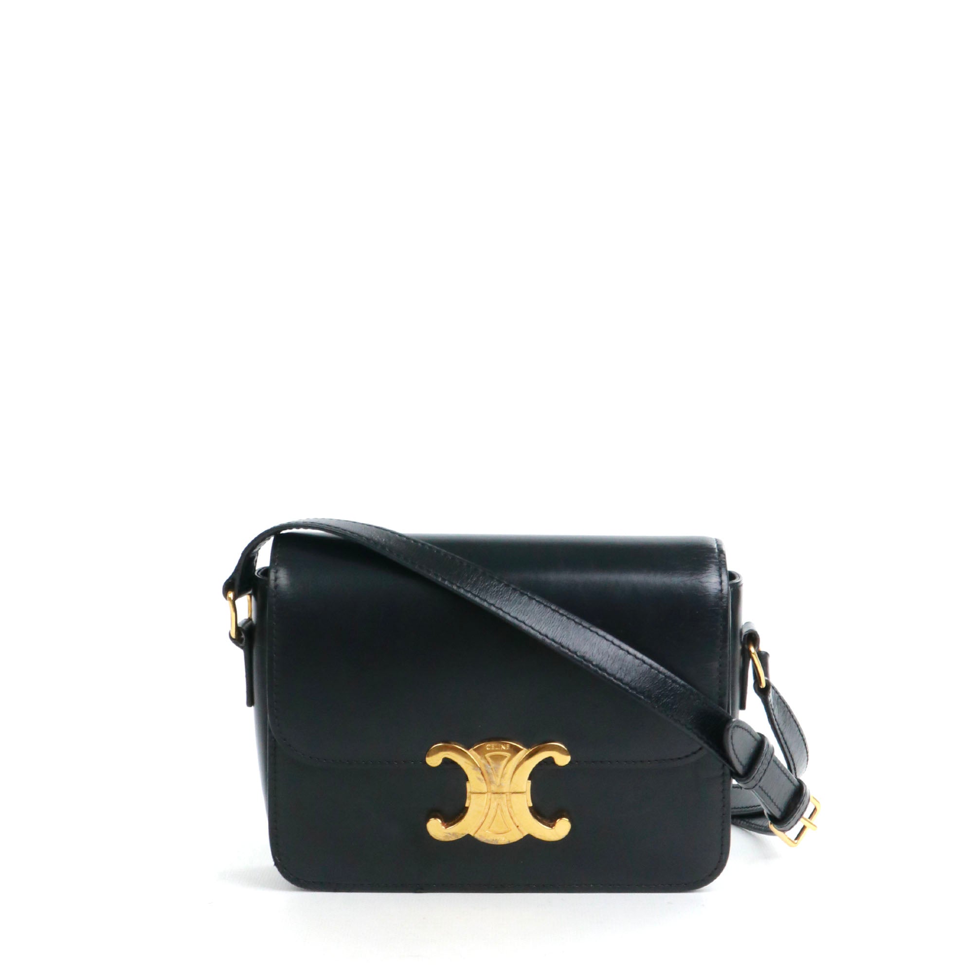 CELINE - Sac à bandoulière Triomphe teen Celine en cuir box noir