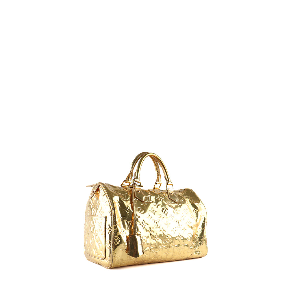 LOUIS VUITTON - Sac à main Speedy 30 en cuir verni miroir doré