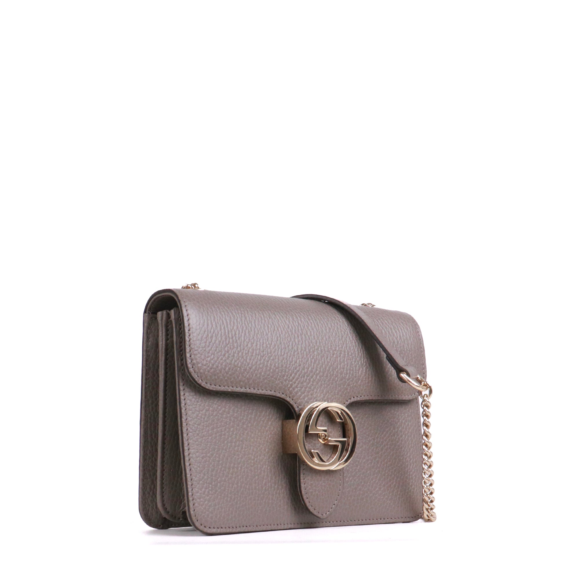 GUCCI - Sac à bandoulière Interlocking Gucci en cuir grainé gris