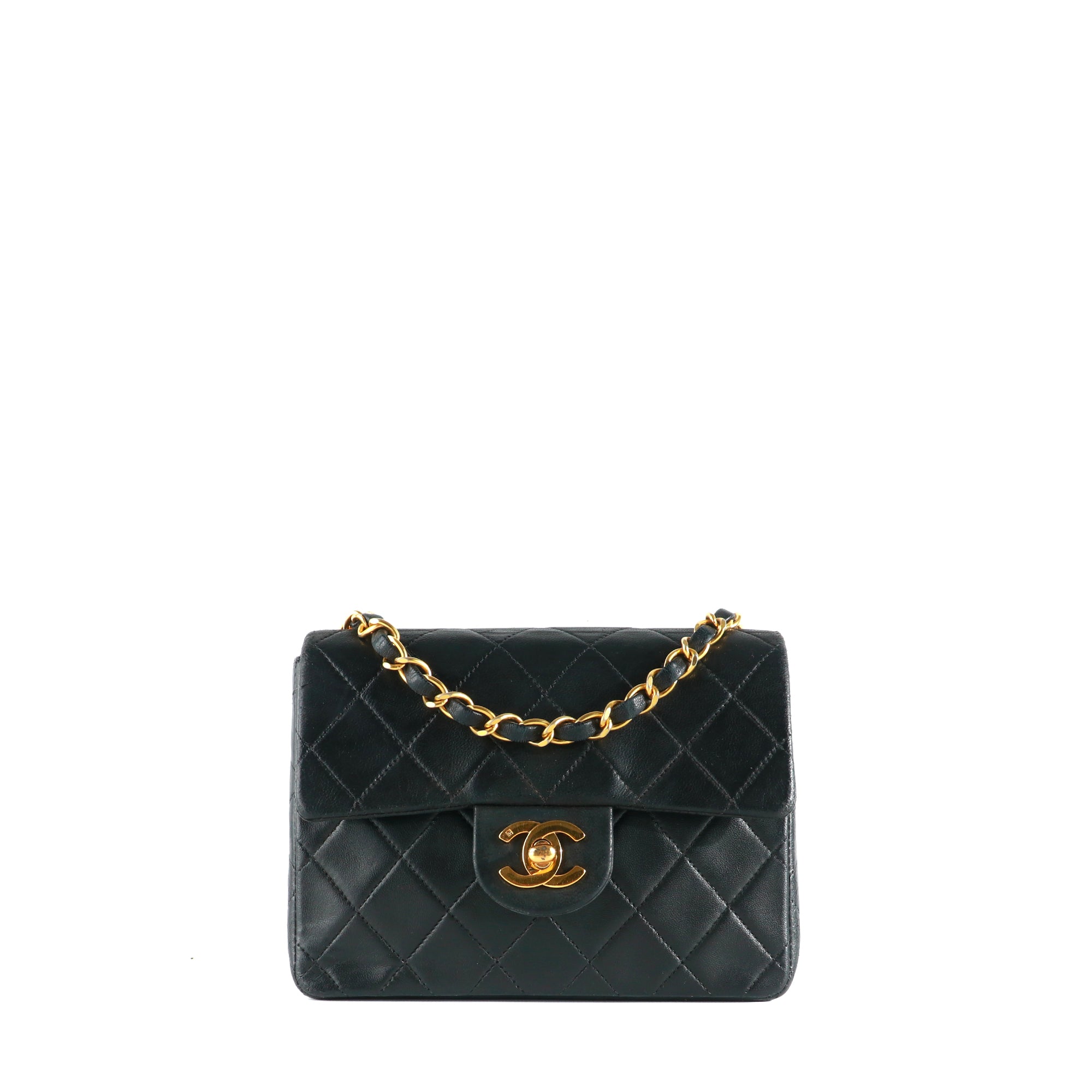 CHANEL - Sac à main Timeless Mini Square en cuir noir vintage