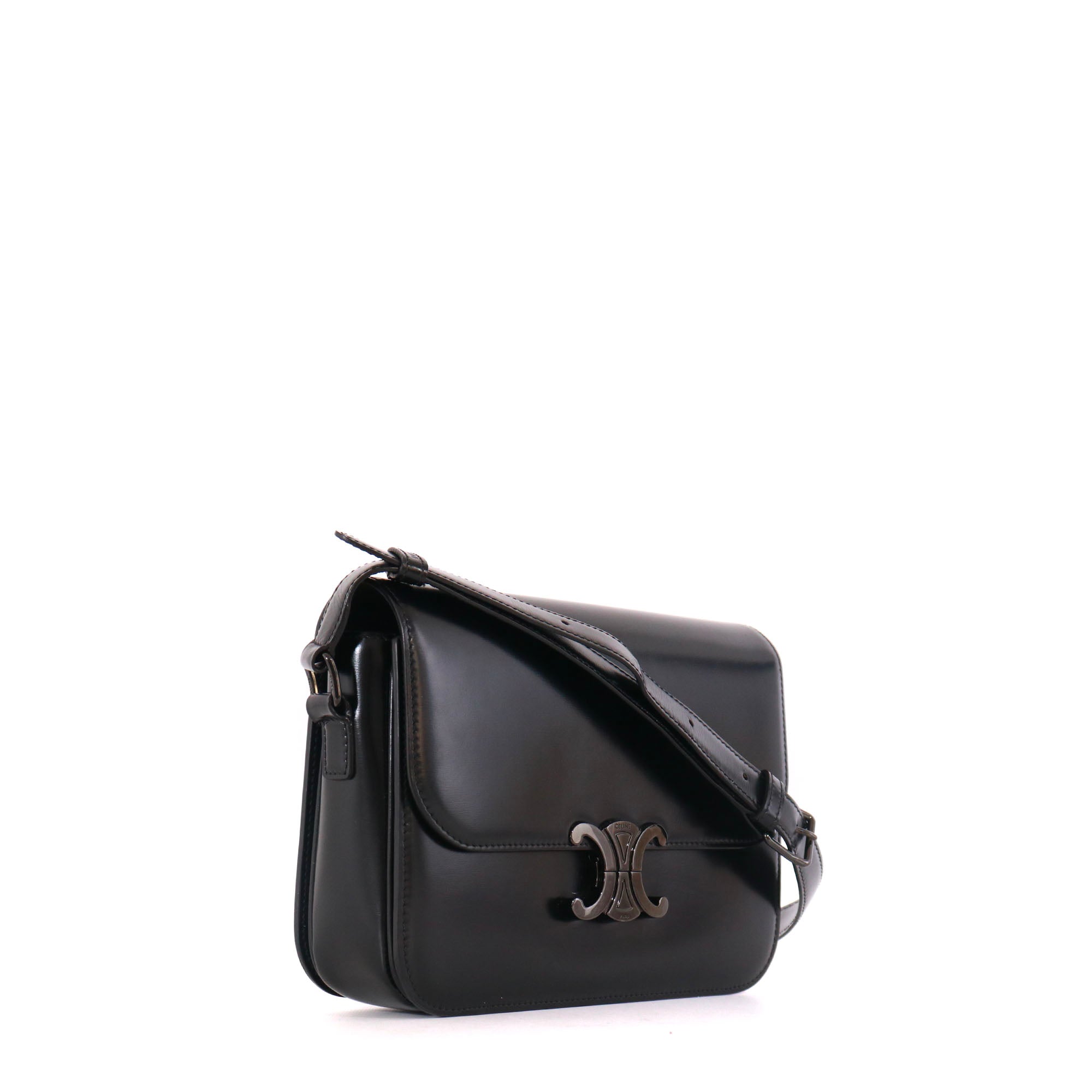 CELINE - Sac à bandoulière Triomphe medium en cuir box noir
