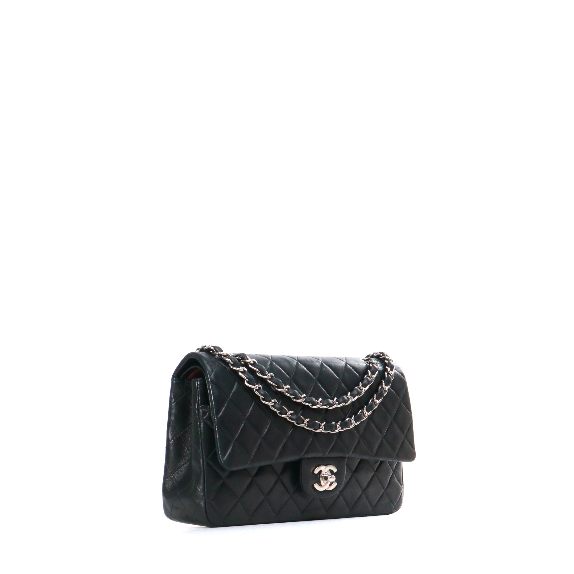 CHANEL - Sac à main Timeless 25 double flap Chanel en cuir matelassé noir