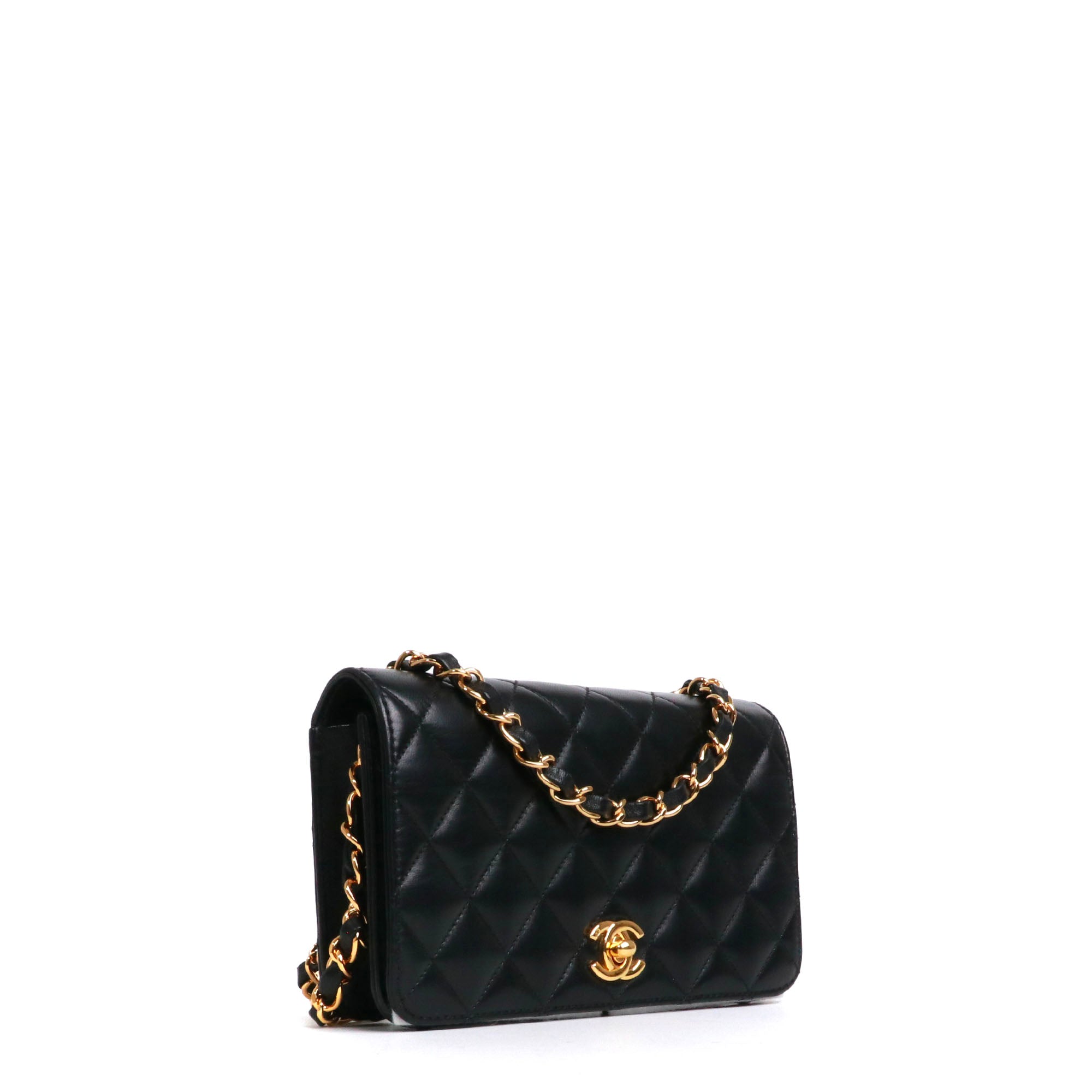 CHANEL - Sac à bandoulière Mademoiselle vintage Chanel en cuir matelassé noir