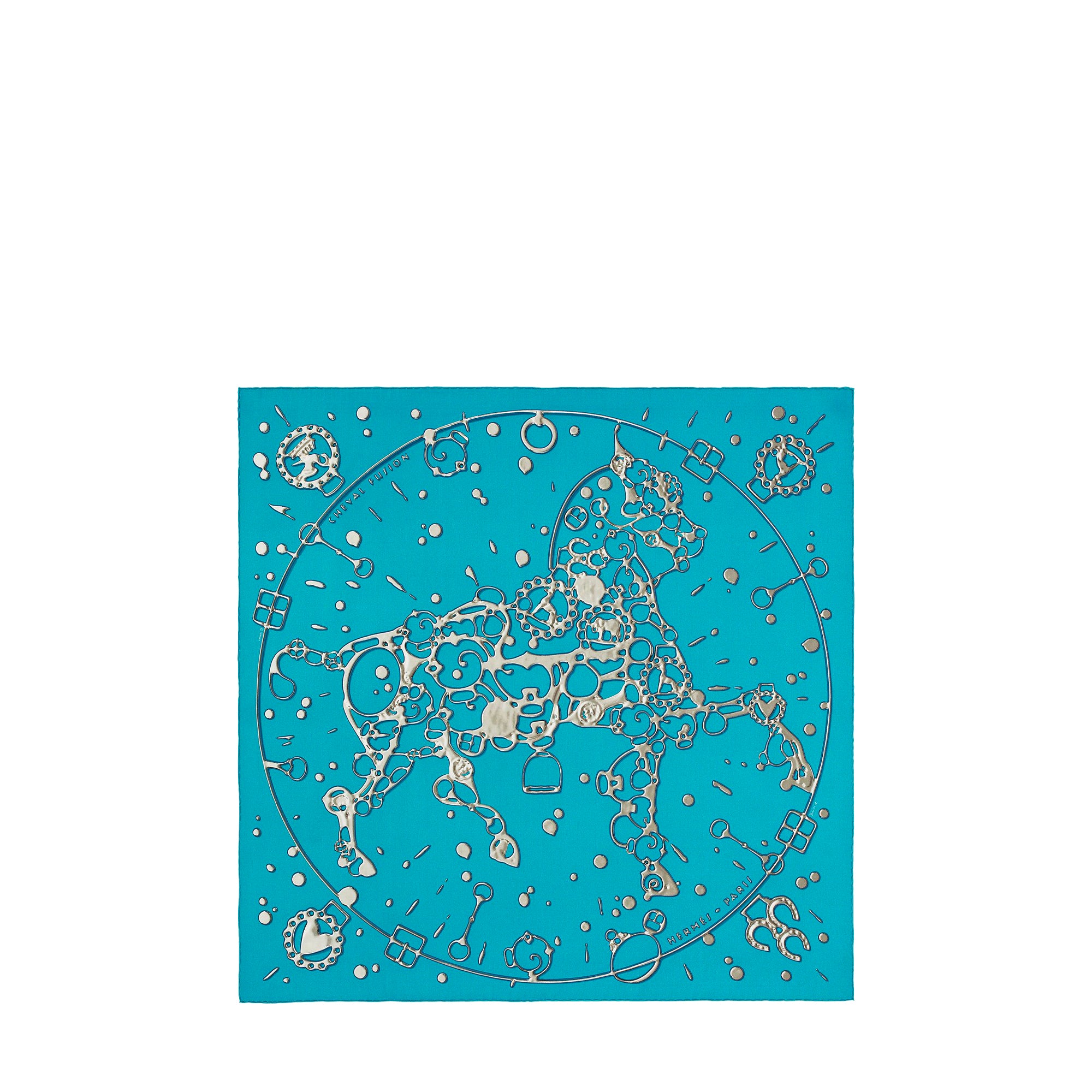 HERMÈS - Hermès Horse Fusion 90 scarf in blue silk
