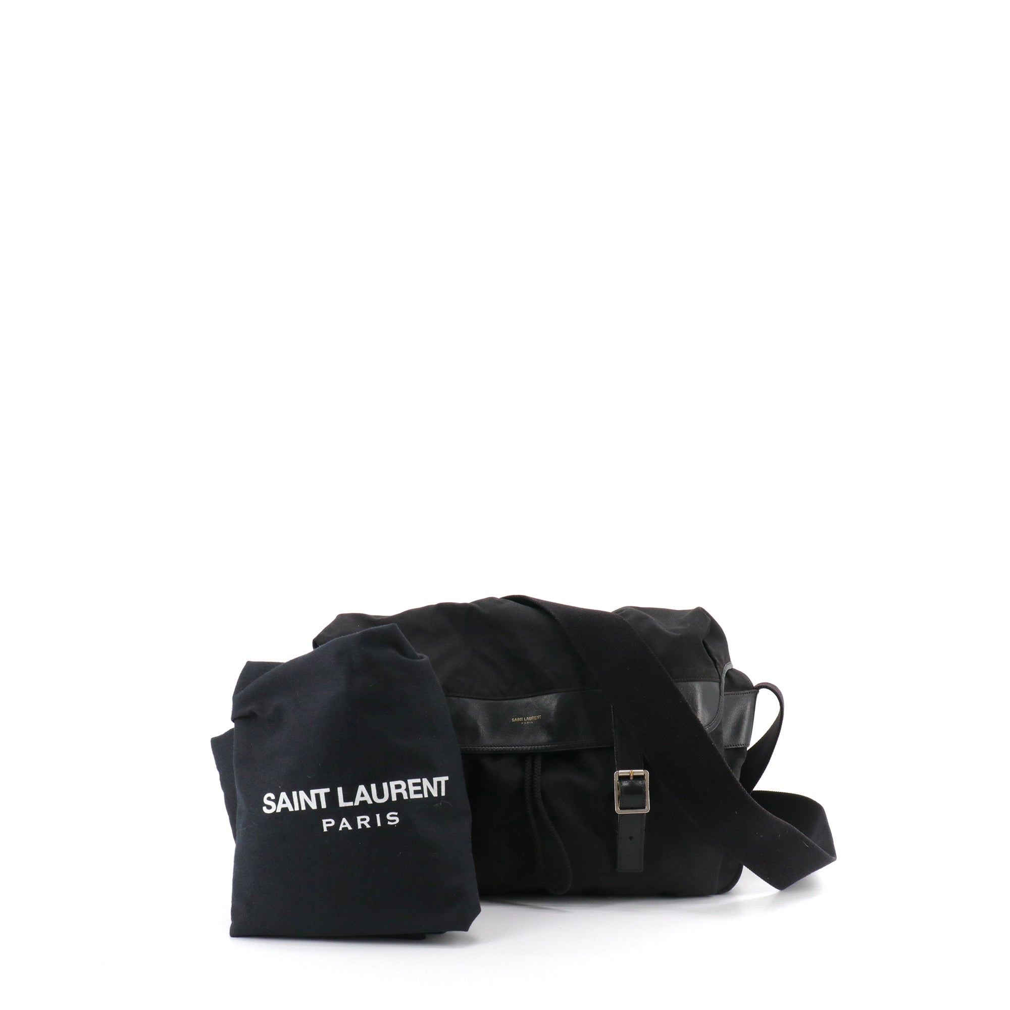 SAINT LAURENT - Sac à bandoulière Hunting Buckle Messenger Saint Laurent en nylon et cuir noir