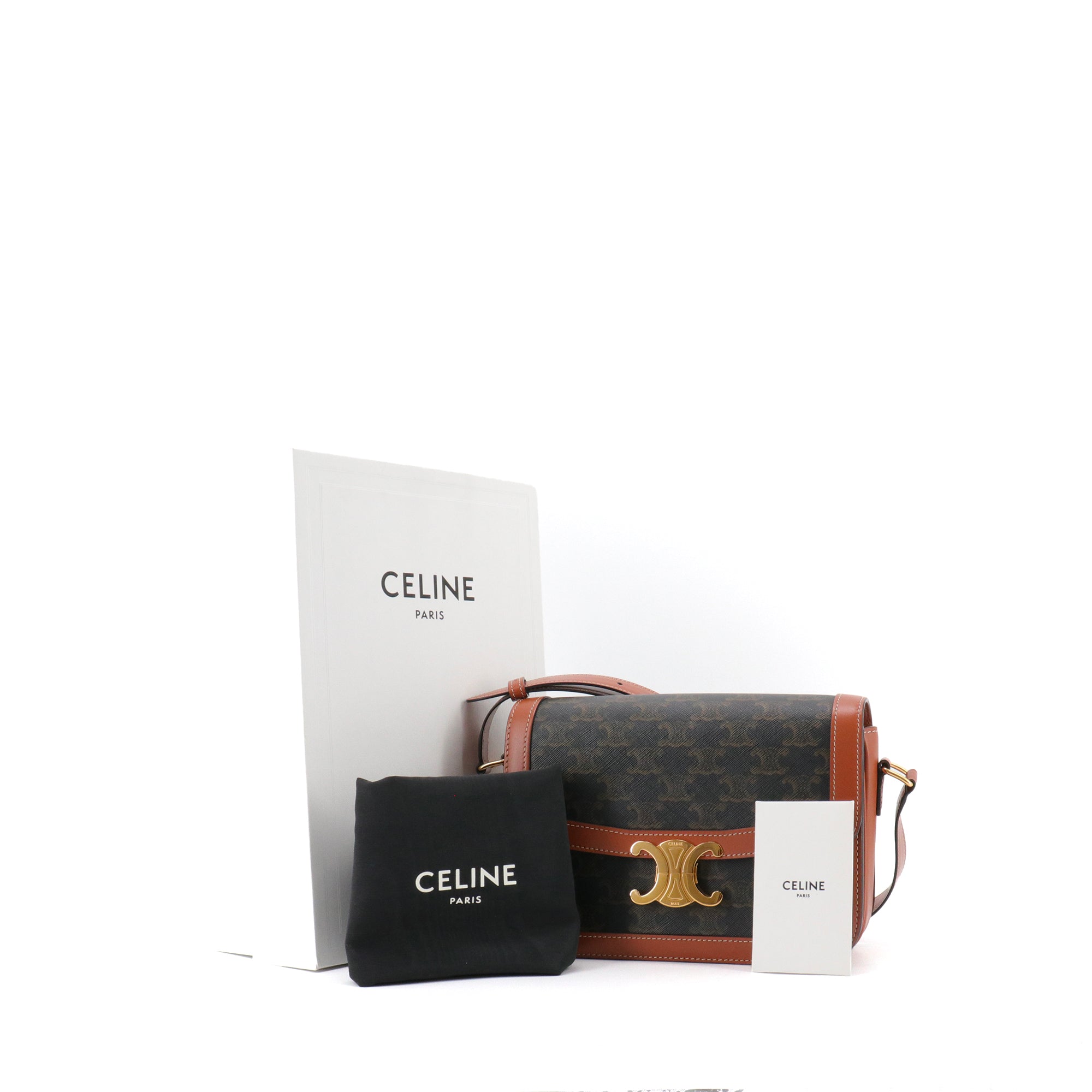 CELINE - Sac à bandoulière Triomphe medium Celine en toile enduite et cuir tan