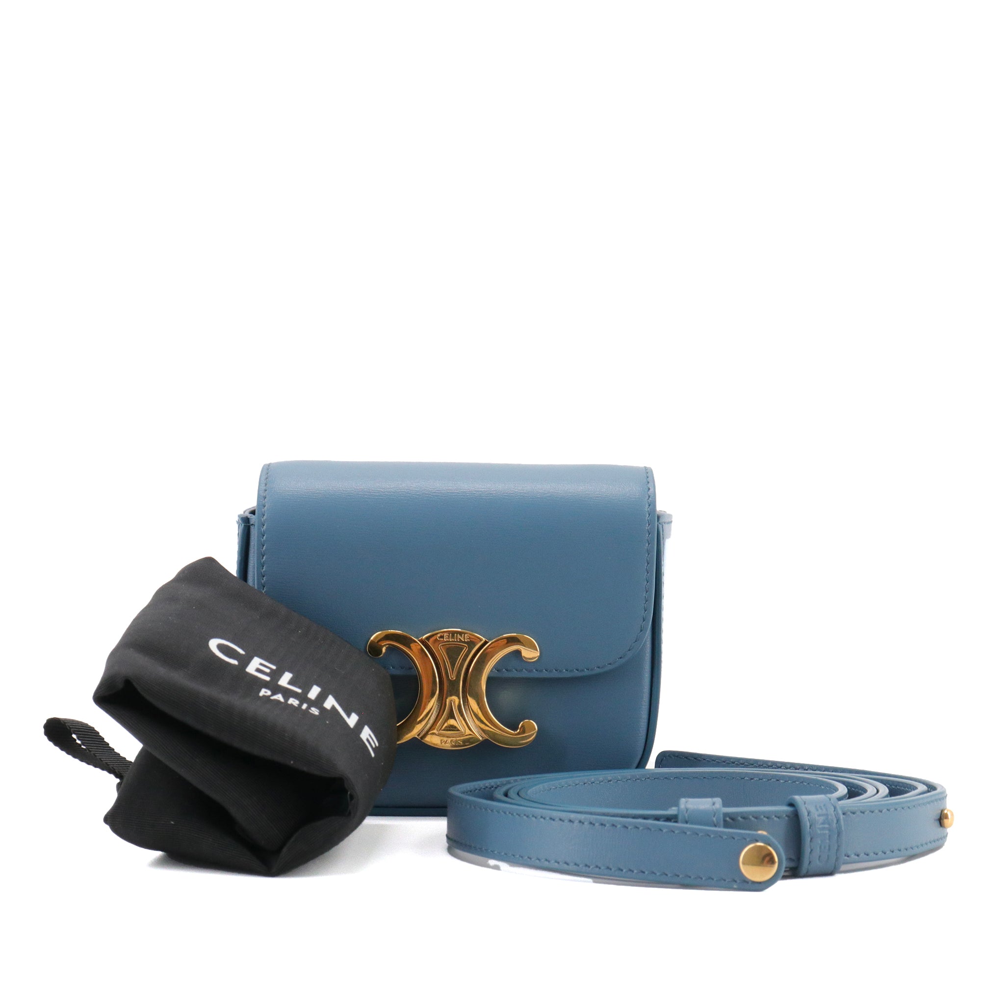 CELINE - Sac à bandoulière Claude Mini Celine en cuir box bleu