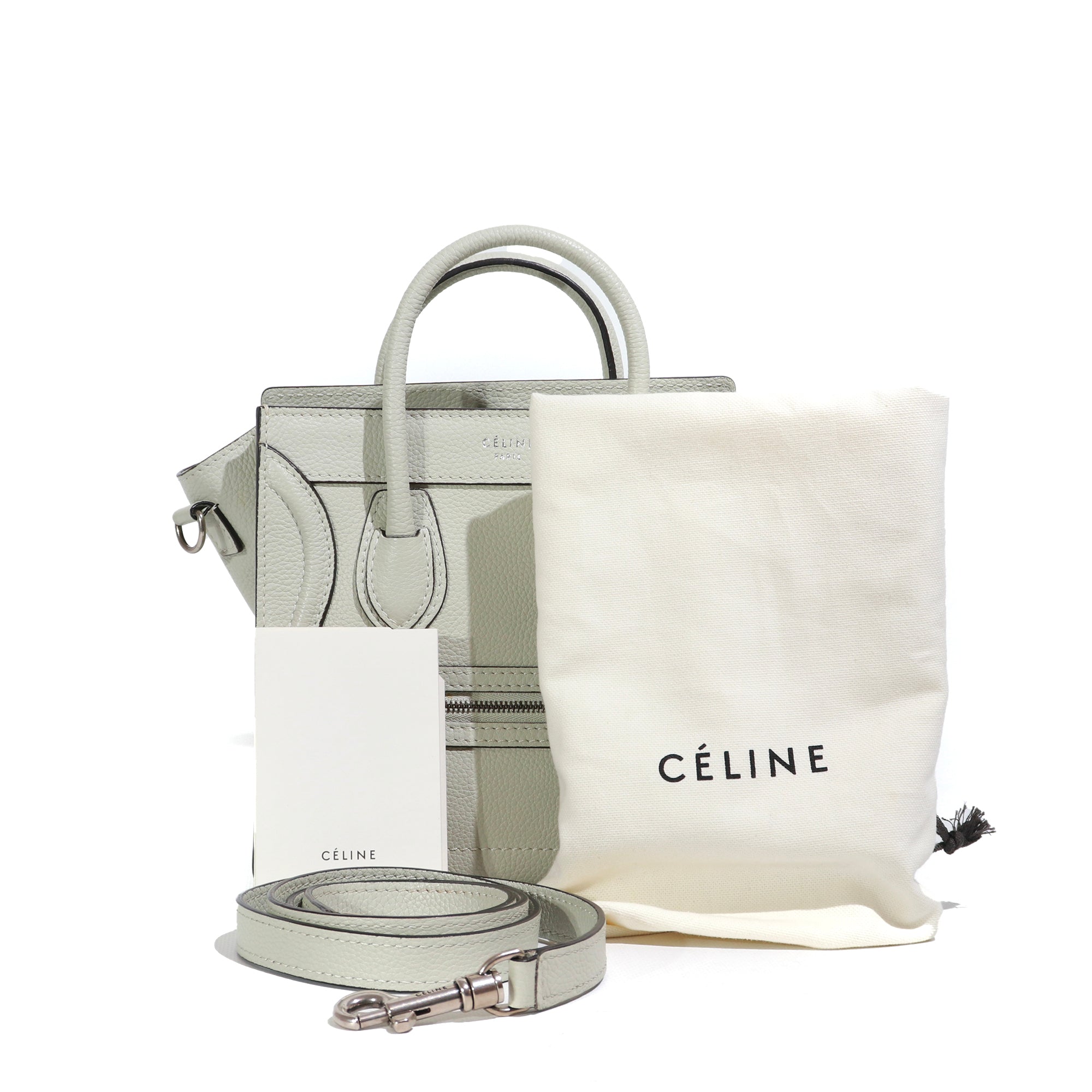 CELINE - Sac à bandoulière Luggage nano en cuir grainé bleu gris