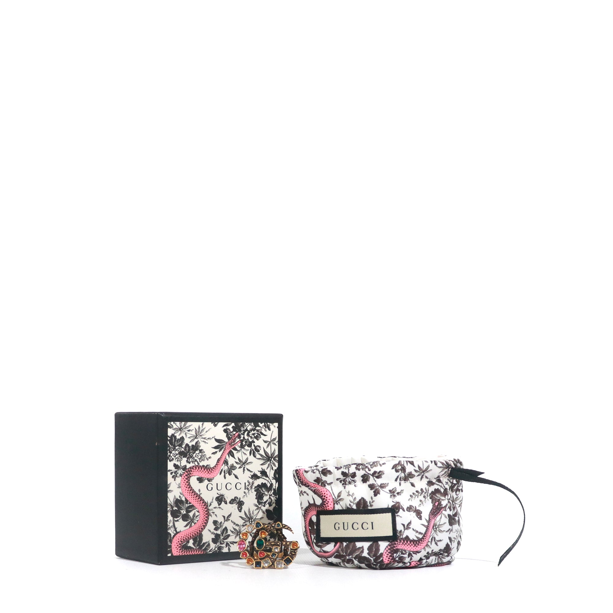 GUCCI - Bague GG en métal doré et cristaux colorés (M)