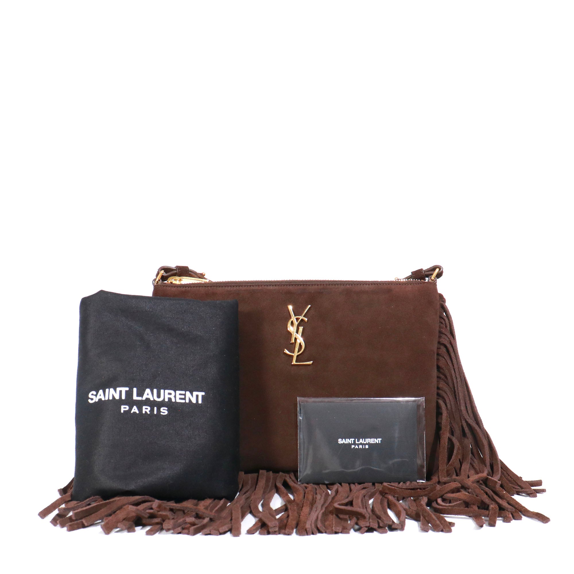 SAINT LAURENT - Sac à bandoulière Saint Laurent à franges en daim marron