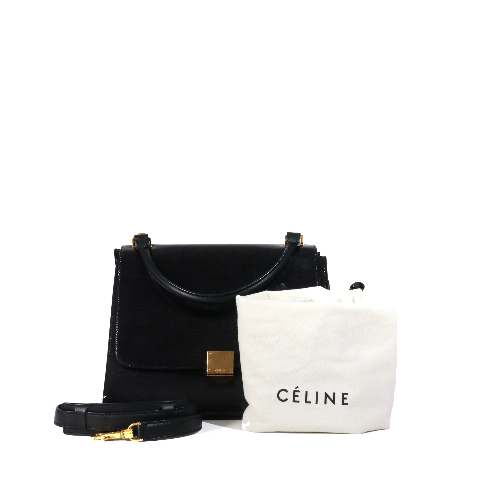 CELINE - Céline Trapeze handbag in black patent leather