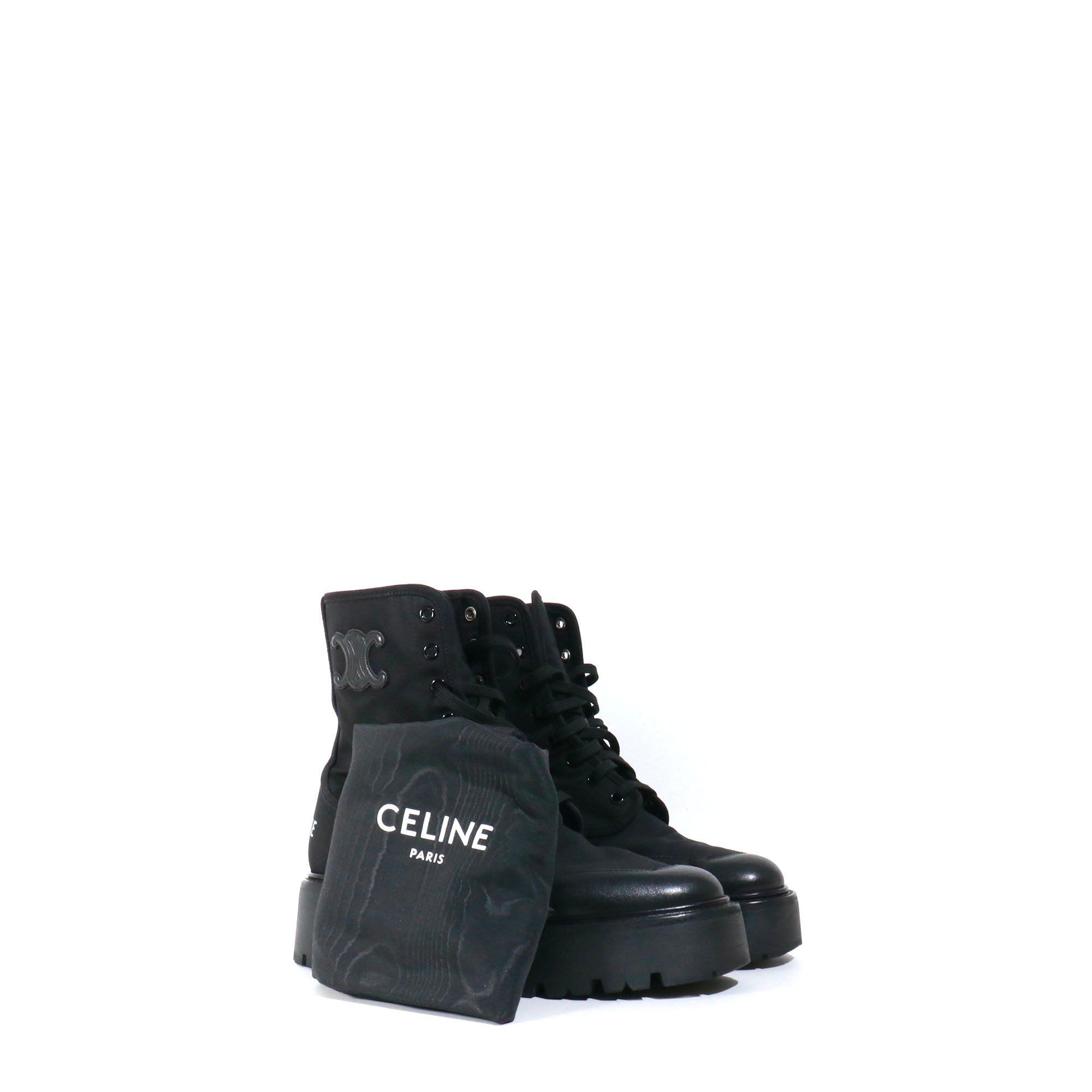 CELINE - Boots Bulky Céline en nylon et cuir noirs (T39)