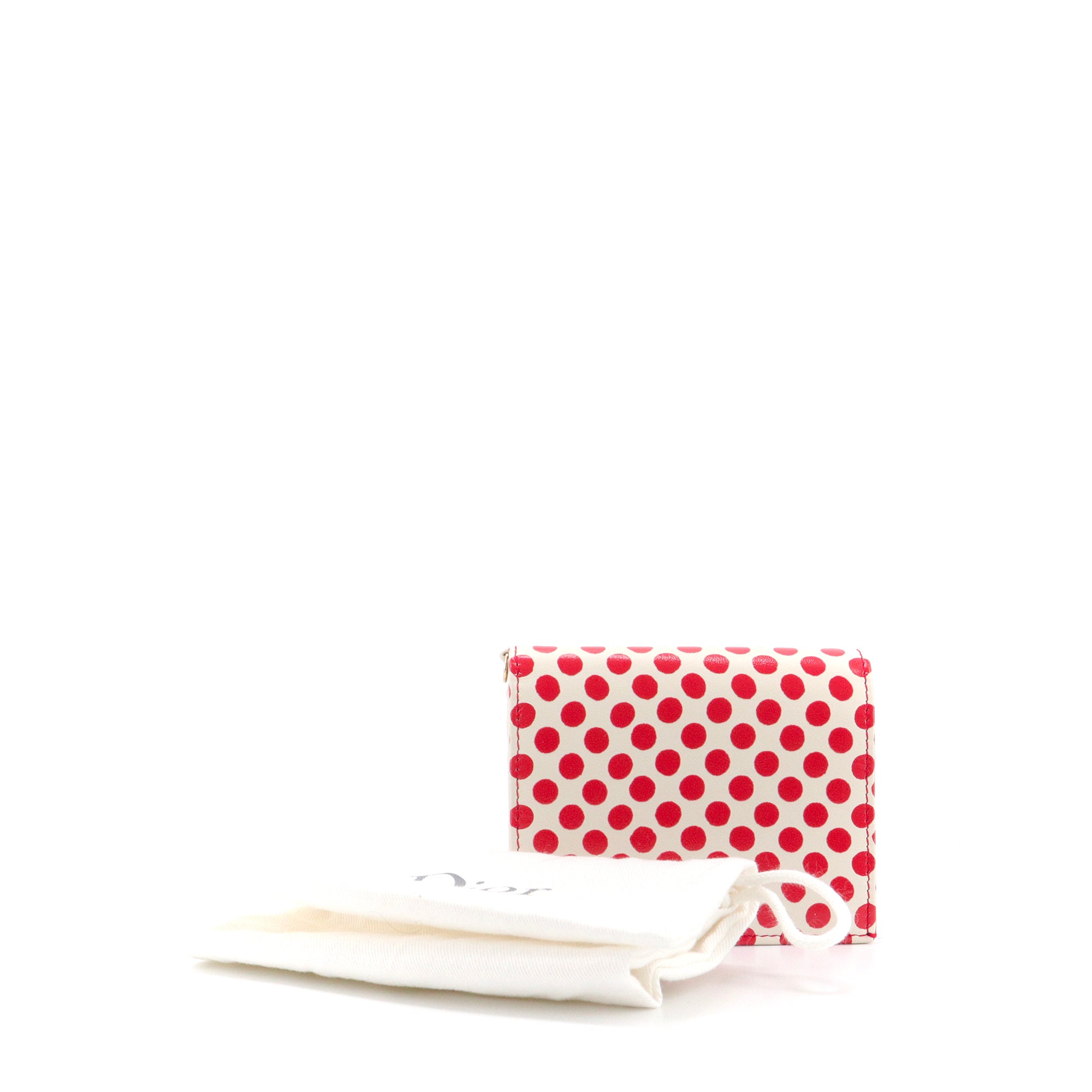 DIOR - Porte-monnaie Dioramour Dior en cuir à pois rouge et blanc
