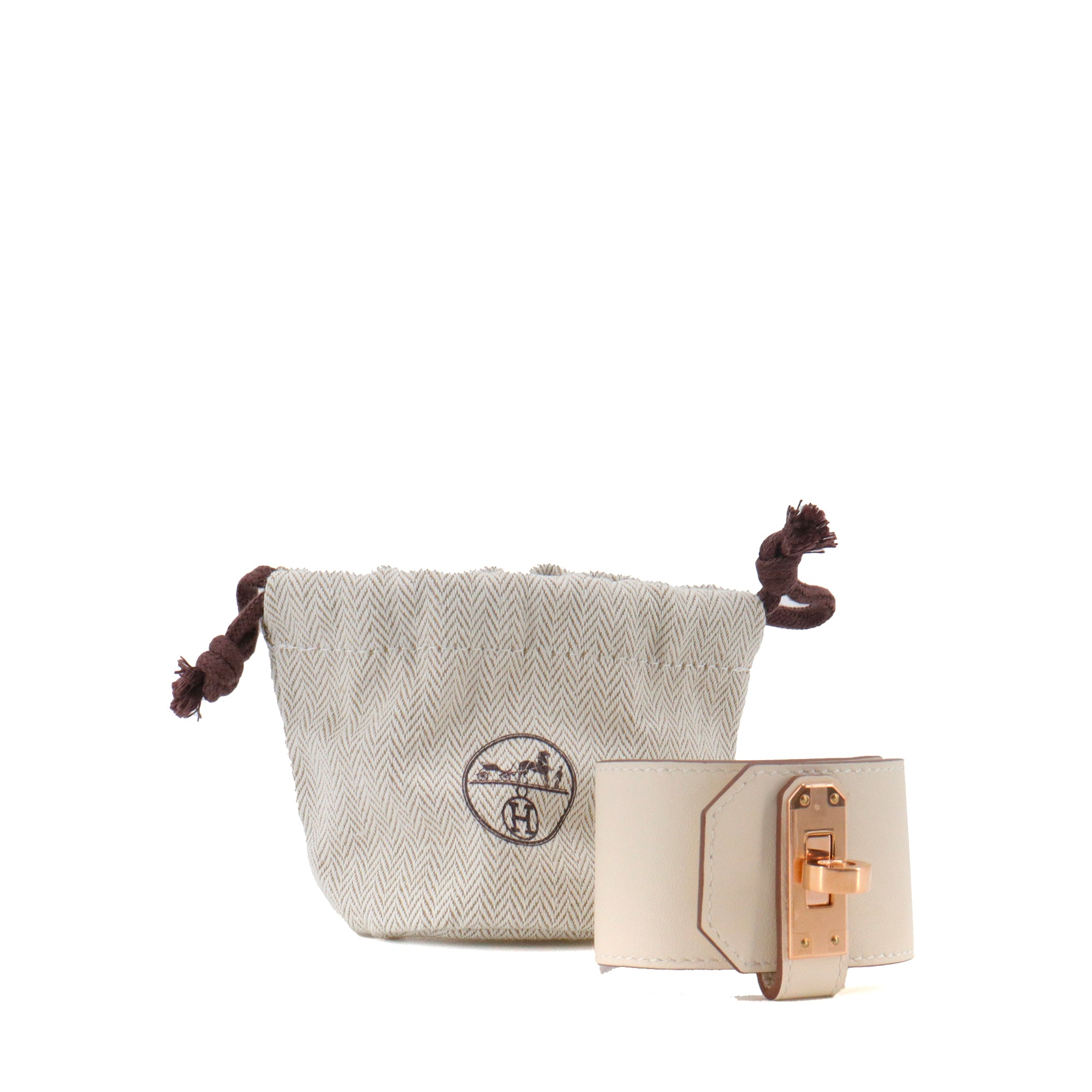 HERMÈS - Bracelet Kelly Twist GM Hermès en cuir blanc nata (T2)