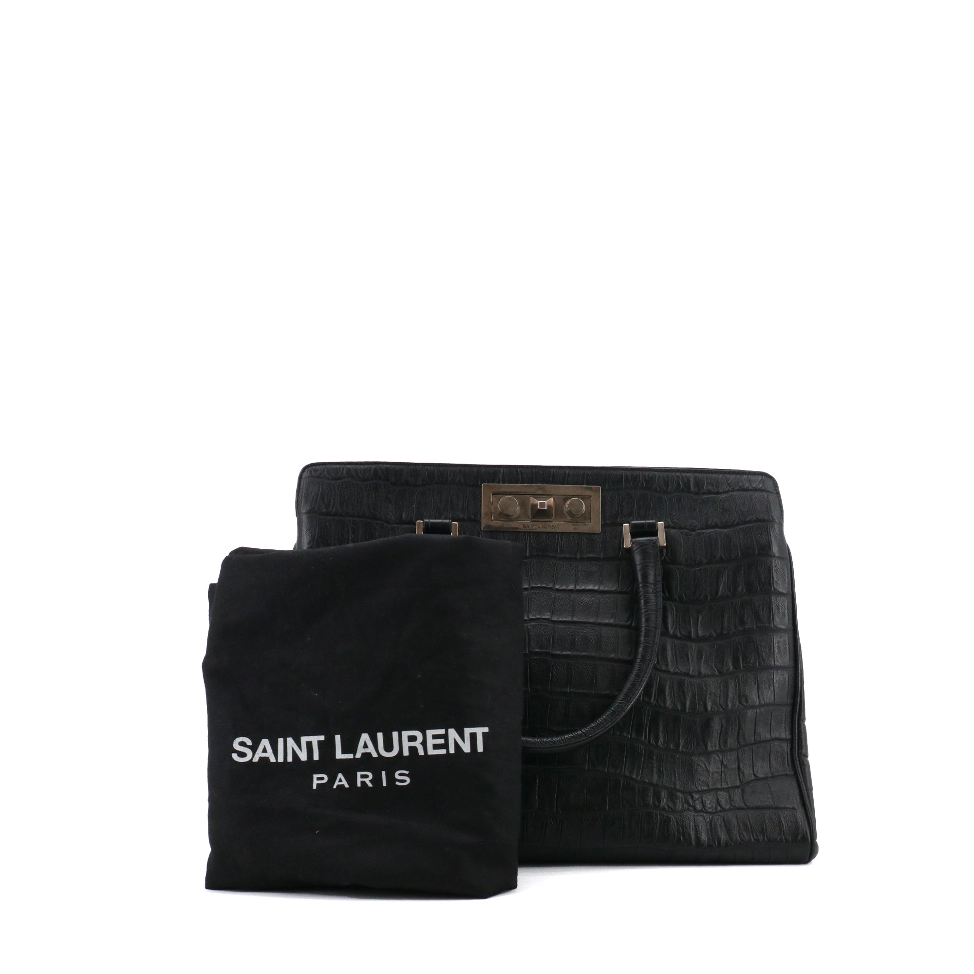 SAINT LAURENT - Sac à main Trois Clous Saint Laurent en cuir embossé croco noir