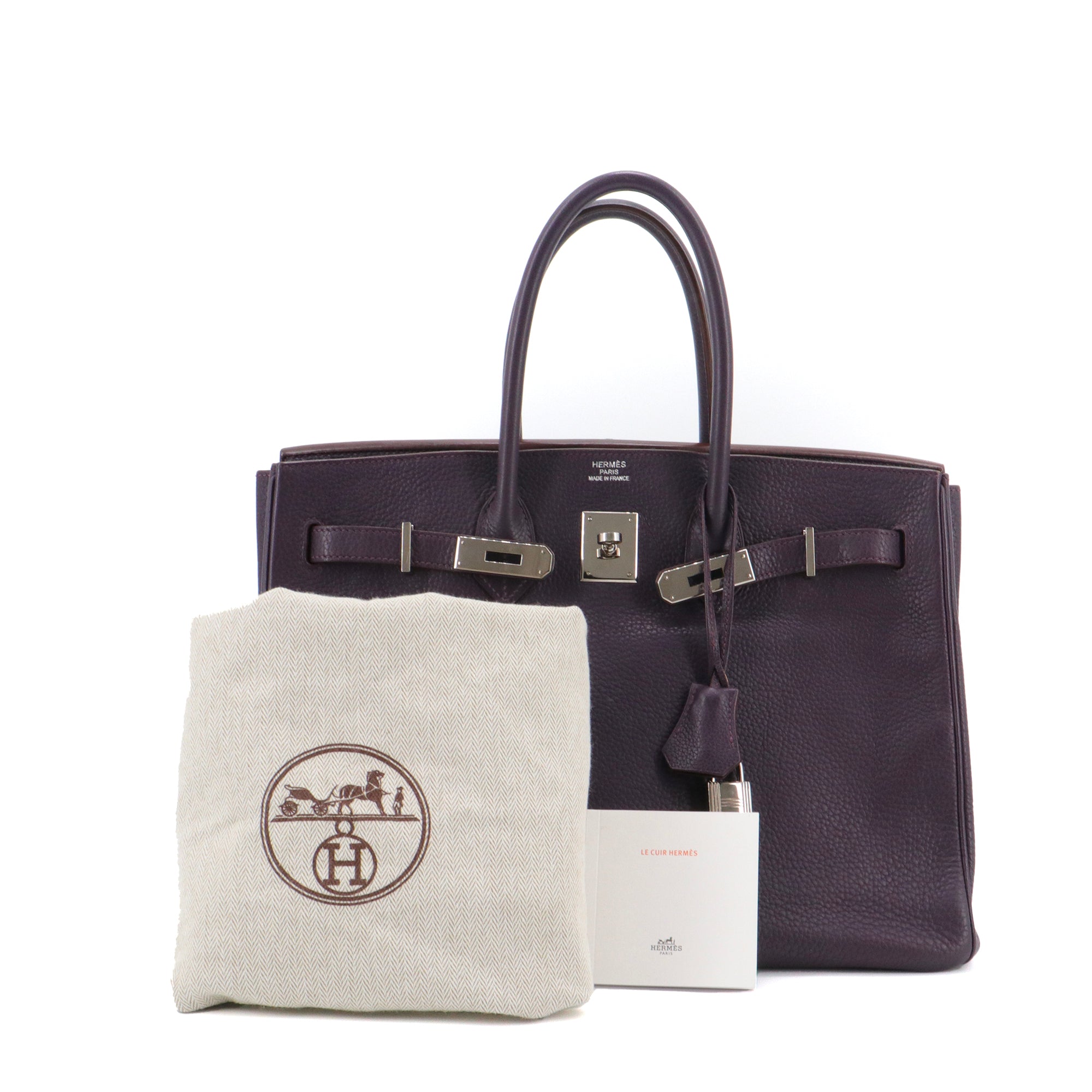 HERMÈS - Sac à main Birkin 35 Hermès en cuir clémence taurillon violet raisin