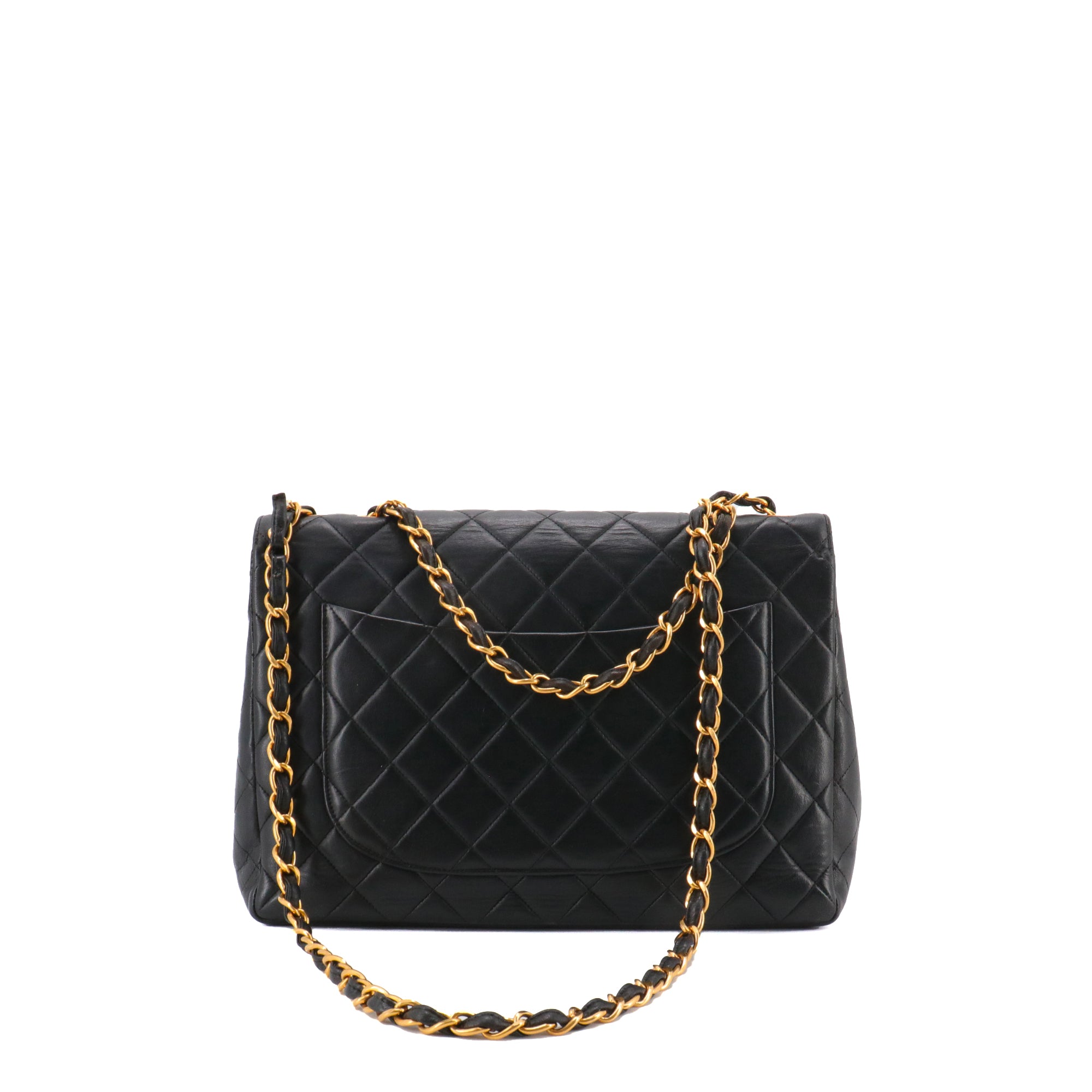 CHANEL - Sac à bandoulière Classique/Timeless Jumbo Chanel en cuir lisse noir vintage