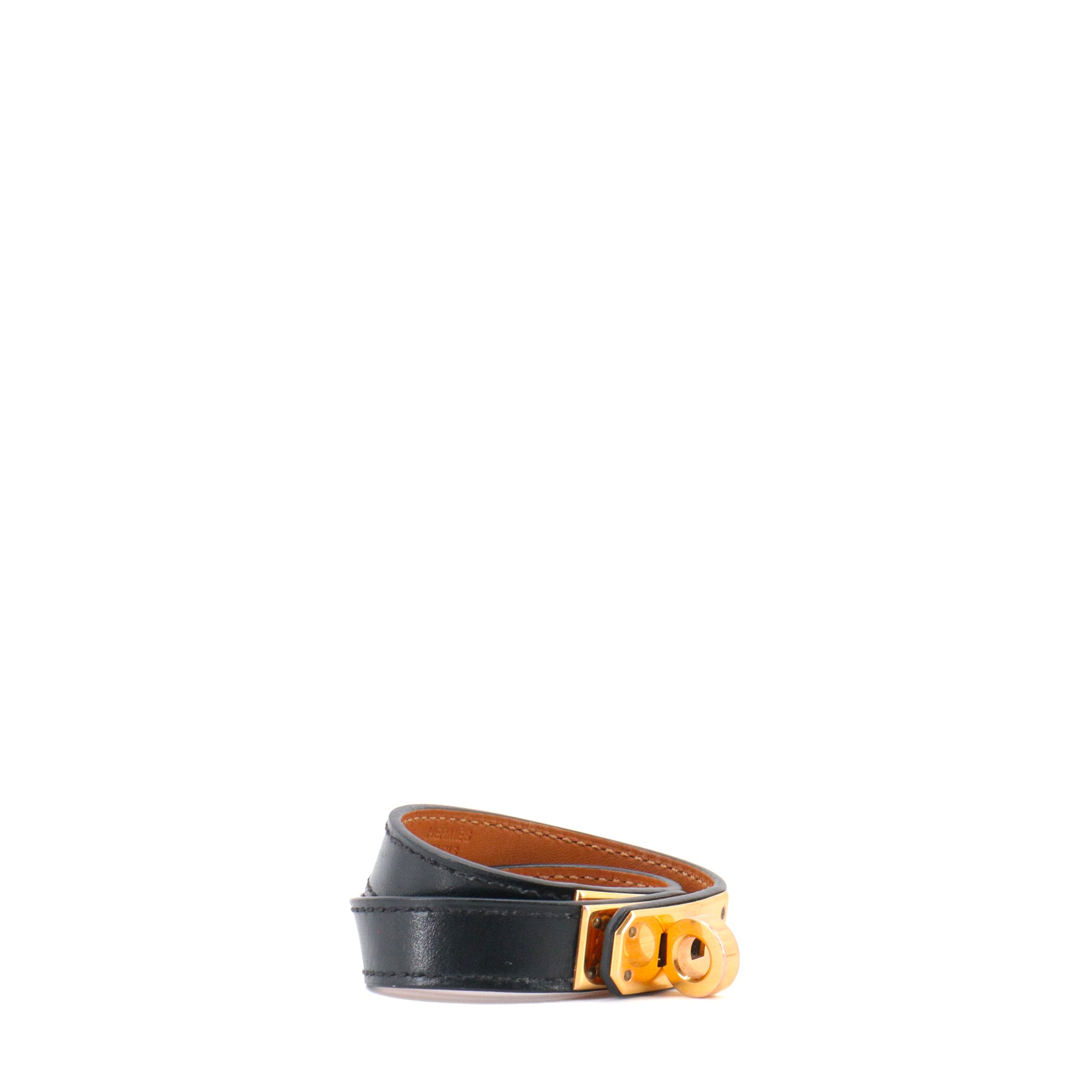 HERMÈS - Bracelet Kelly double tour Hermès en cuir noir (T1)