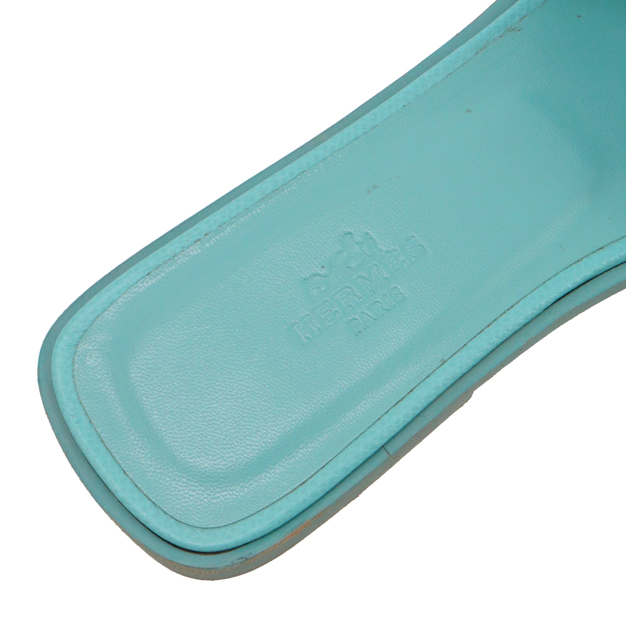 HERMÈS - Sandales Oran Hermès en cuir epsom turquoise (T37.5)