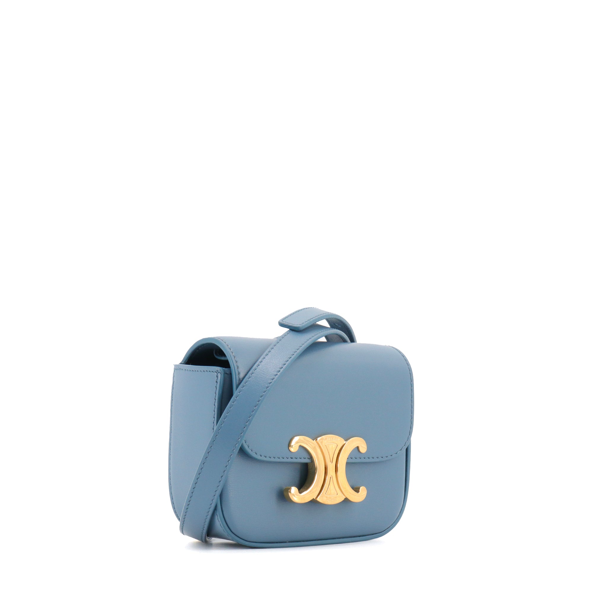 CELINE - Sac à bandoulière Claude Mini Celine en cuir box bleu