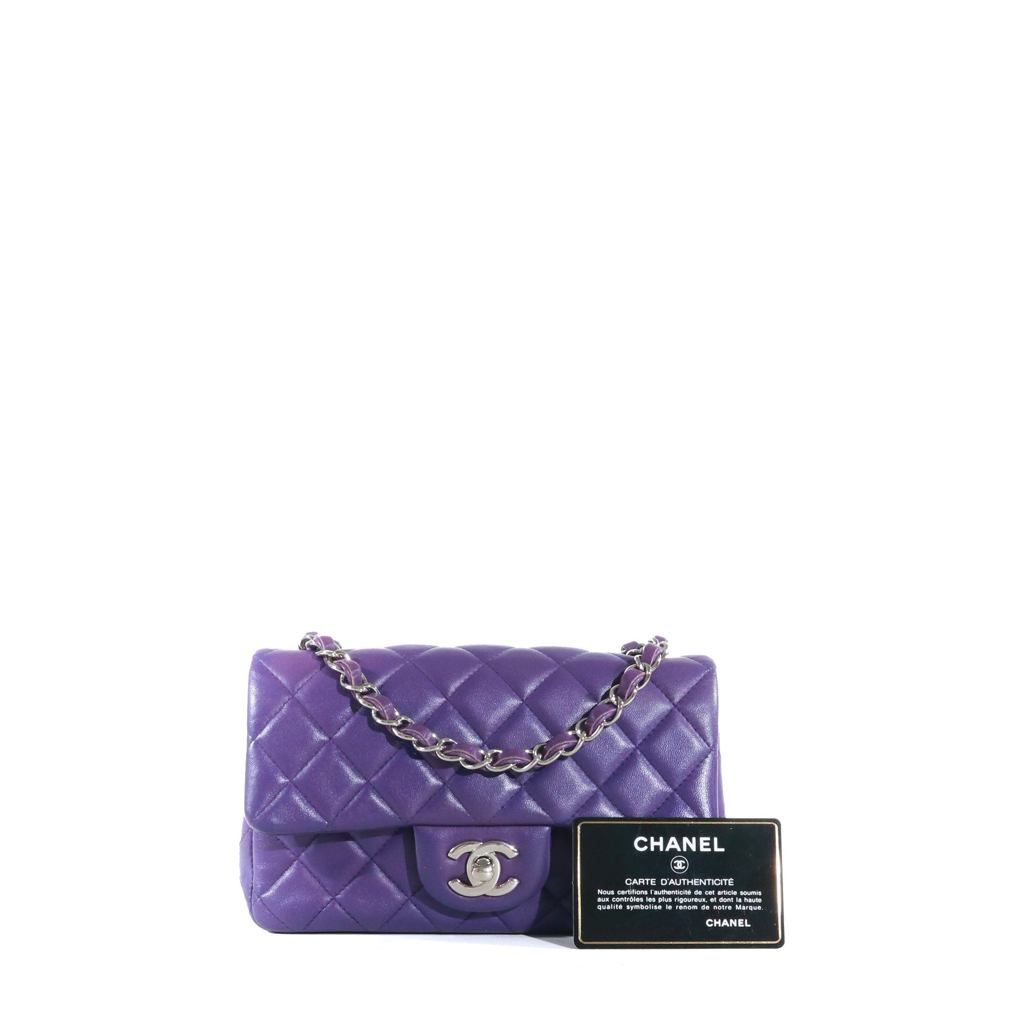 CHANEL - Sac à bandoulière Classique/Timeless Chanel mini rectangle en cuir violet
