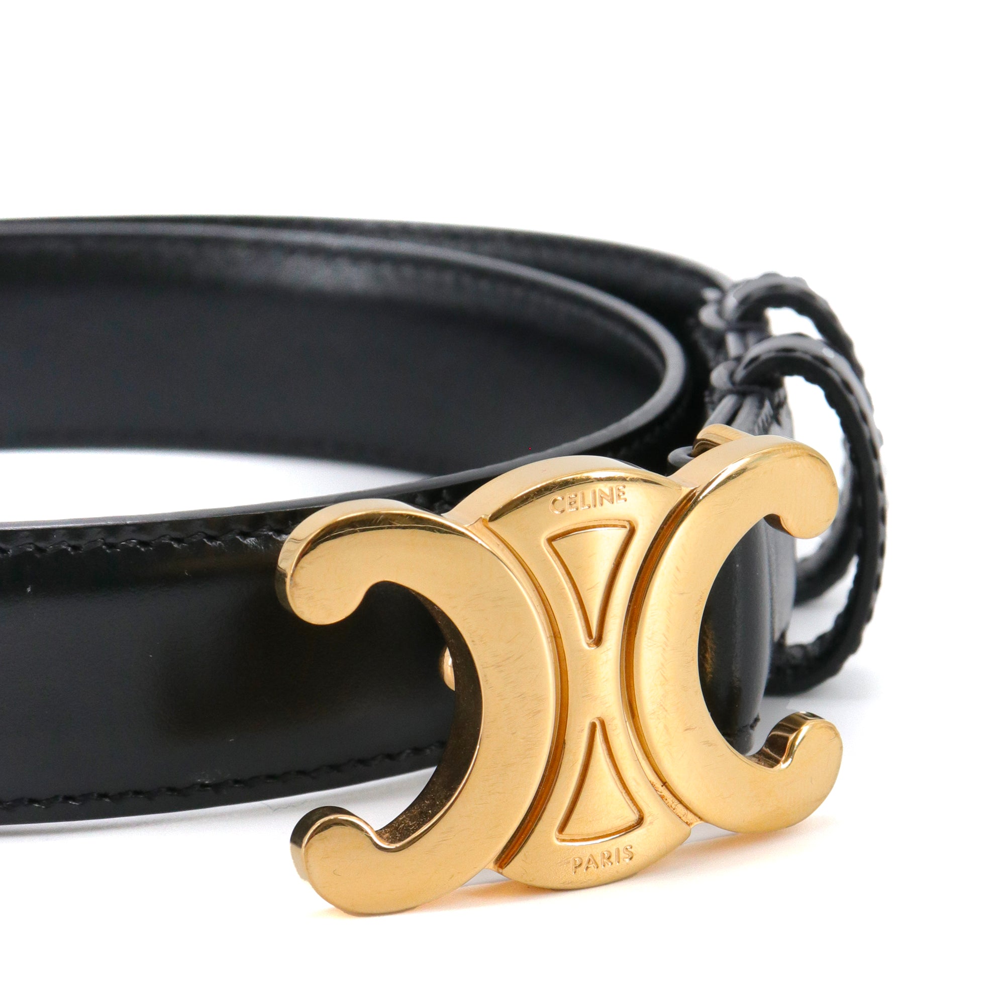 CELINE - Ceinture Triomphe Celine en cuir noir (T70)