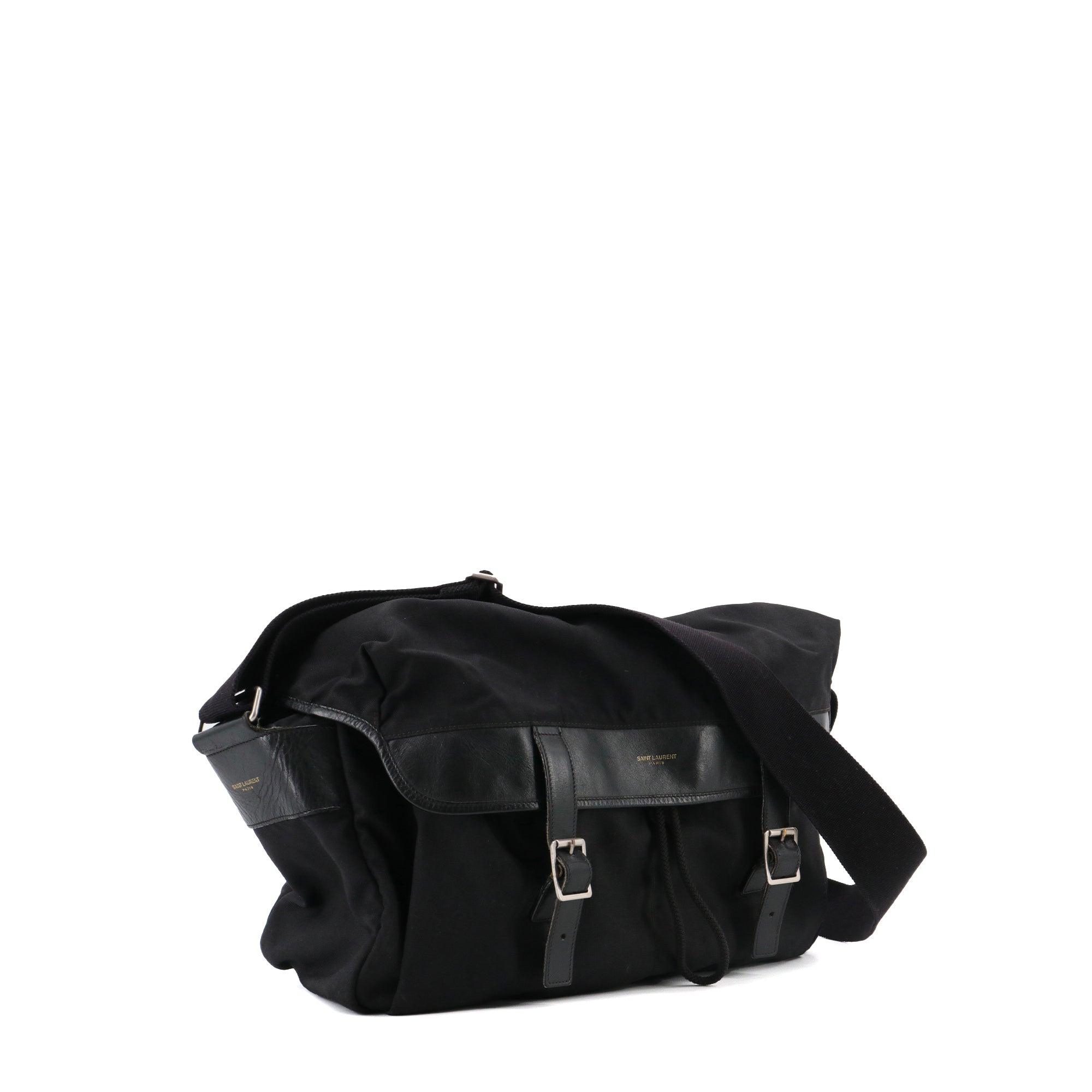 SAINT LAURENT - Sac à bandoulière Hunting Buckle Messenger Saint Laurent en nylon et cuir noir