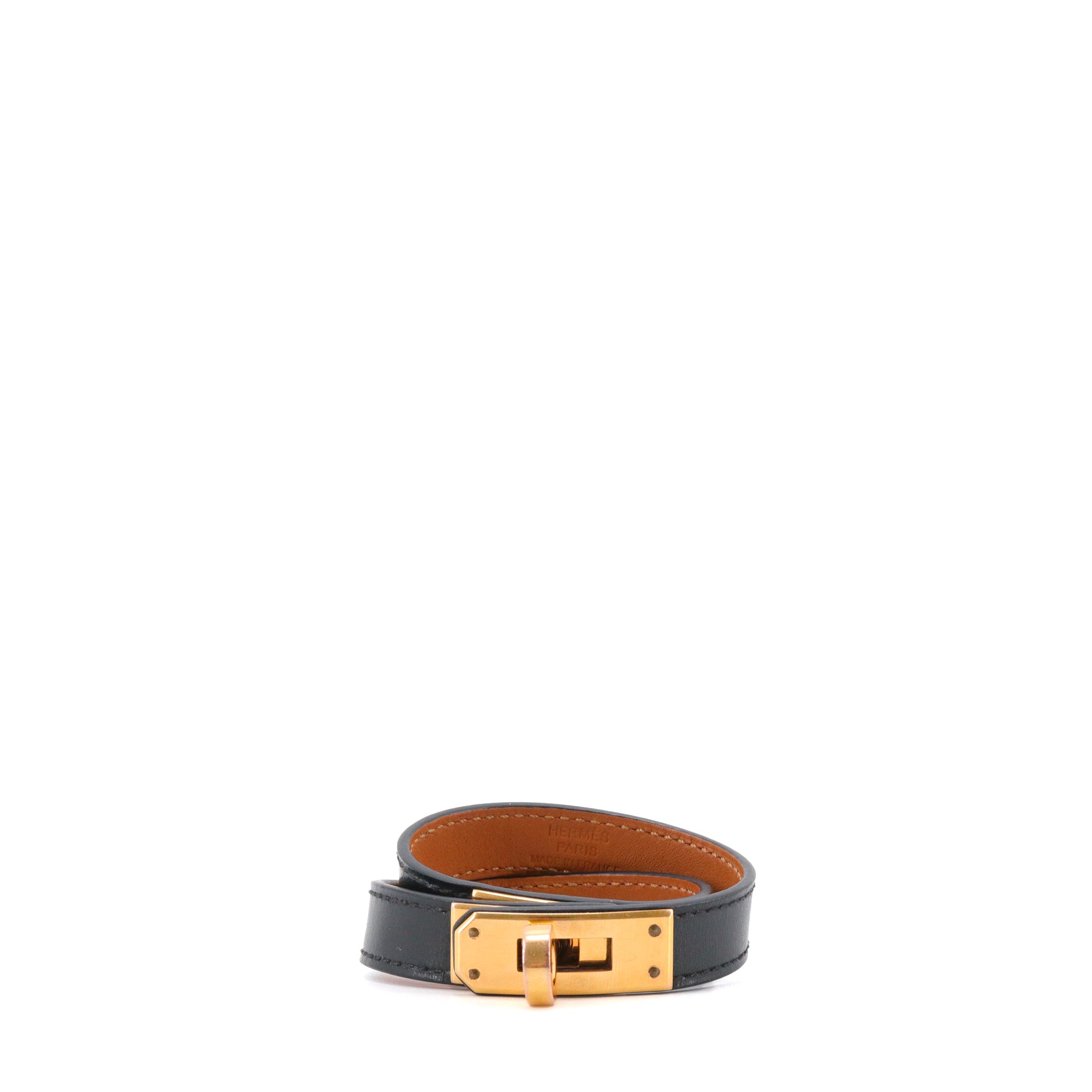 HERMÈS - Bracelet Kelly double tour Hermès en cuir noir (T1)