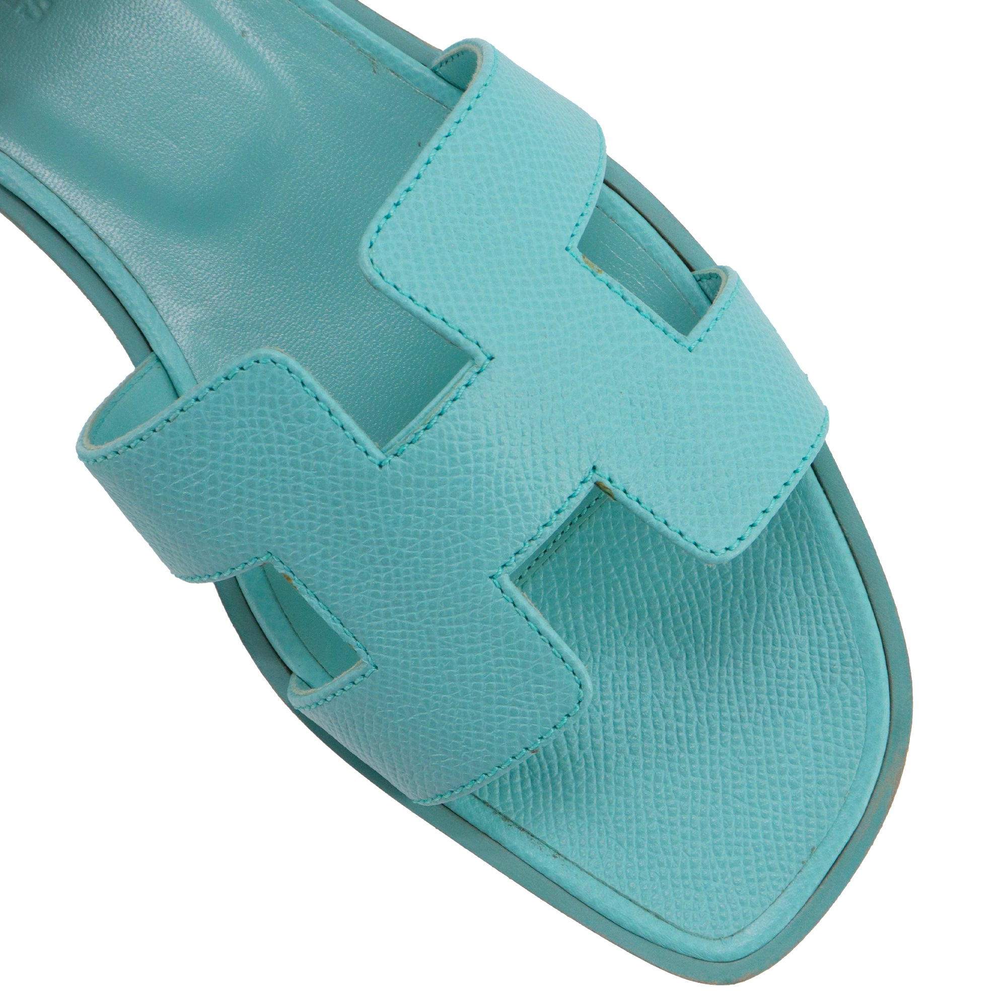 HERMÈS - Sandales Oran Hermès en cuir epsom turquoise (T37.5)