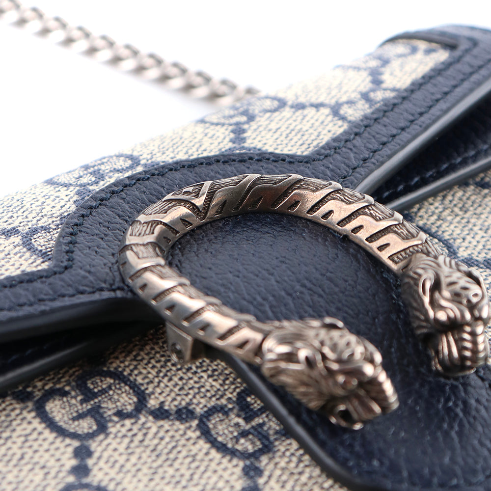 GUCCI - Sac à bandoulière Dionysus super mini en cuir bleu marine et toile enduite