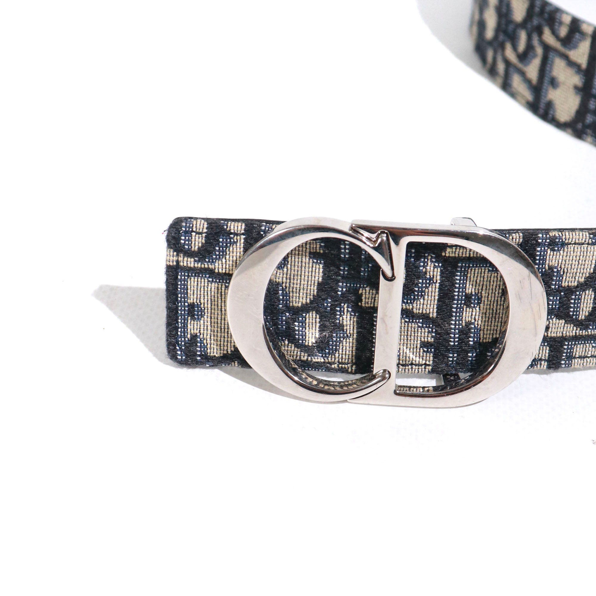 DIOR - Ceinture réversible CD en toile Dior oblique et cuir bleu marine (T85)